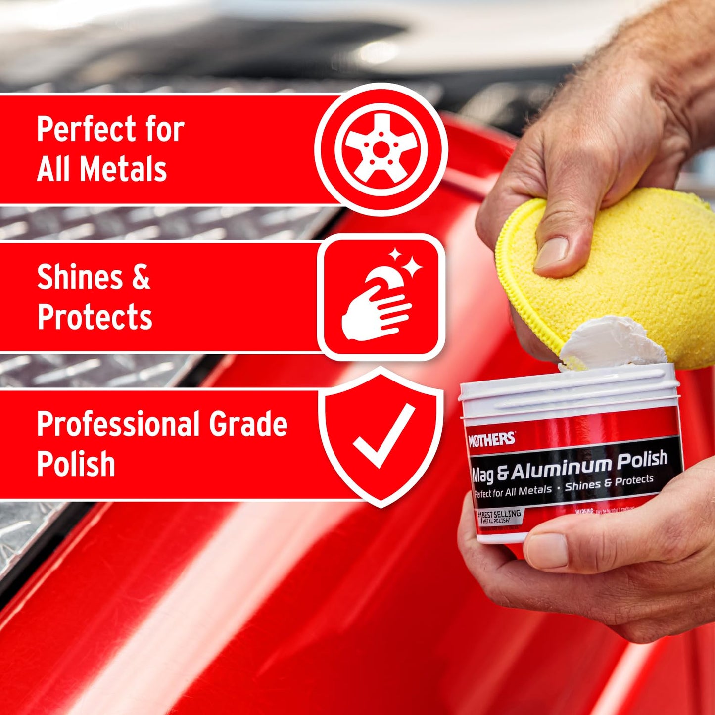Mothers Mag & Aluminum Polish, 10 oz. ?Brilliant Shine, Easy to Use, for All Uncoated & Unplated Metals Including Aluminum Wheels, Stainless Steel Trim and Exhaust Tips, Brass & More (05101)