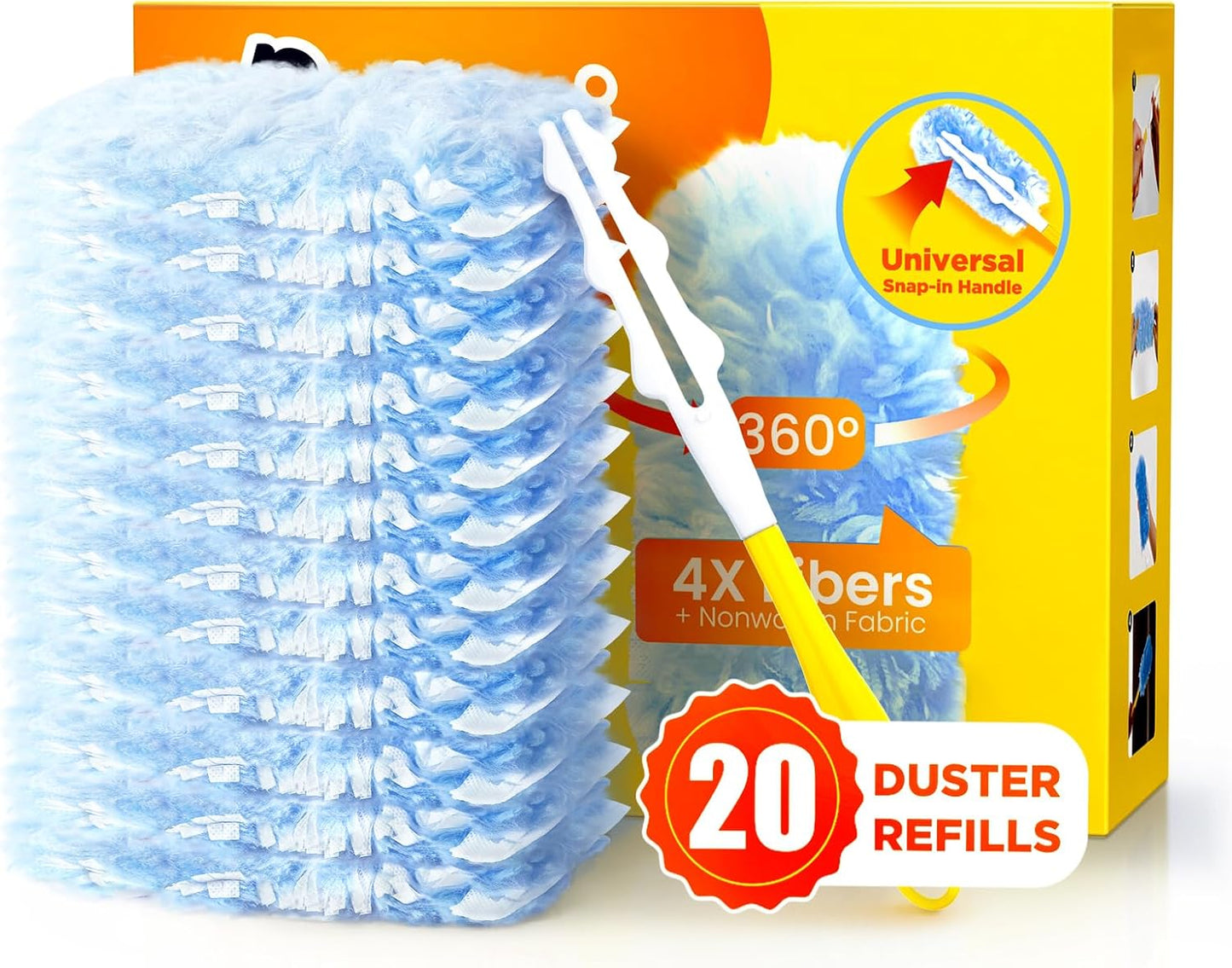 Heavy Duty Duster Refills for Swiffer Duster, 20 Count Duster Refills with 1 Handle, Multisurface 360?Dusters with 4X Microfibers, Unscented Disposable Dusters for Cleaning