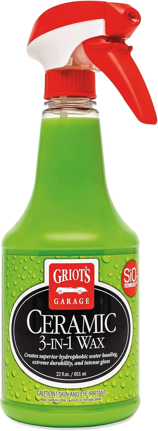 Griot? Garage Ceramic 3-in-1 Wax, SiO2 Spray for Cars, Trucks, and RV?, Provides Protection and Water Beading on Paint, Wheels, Plastic, Rubber Trim, Chrome, and More, 10978, 22 oz