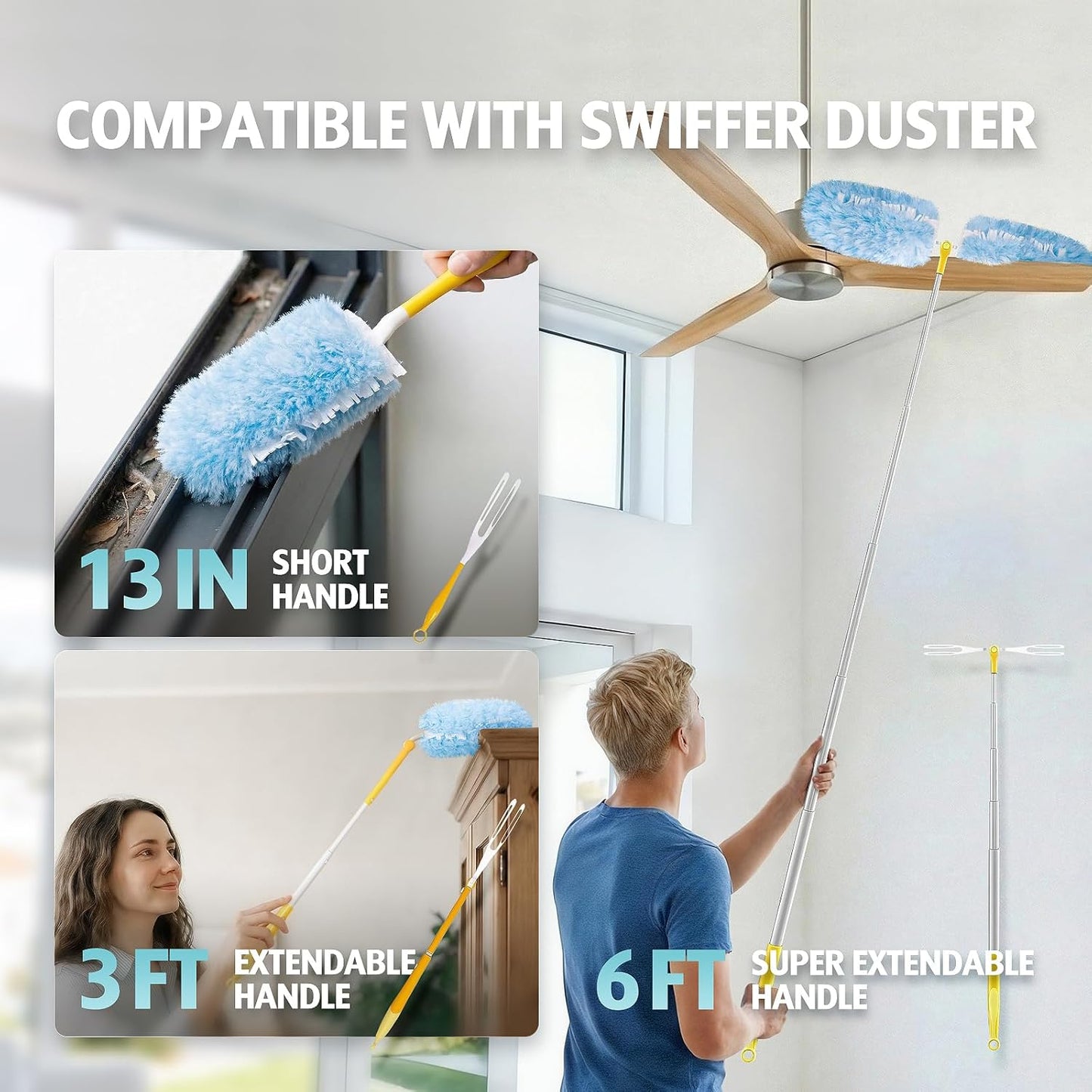 Duster Refill for Swiffer Duster, 30 Count Heavy Duty 2 Side 360?Duster Refills with 1 Handle, 4X Microfibers, Disposable Multi Surface Dusters for Cleaning