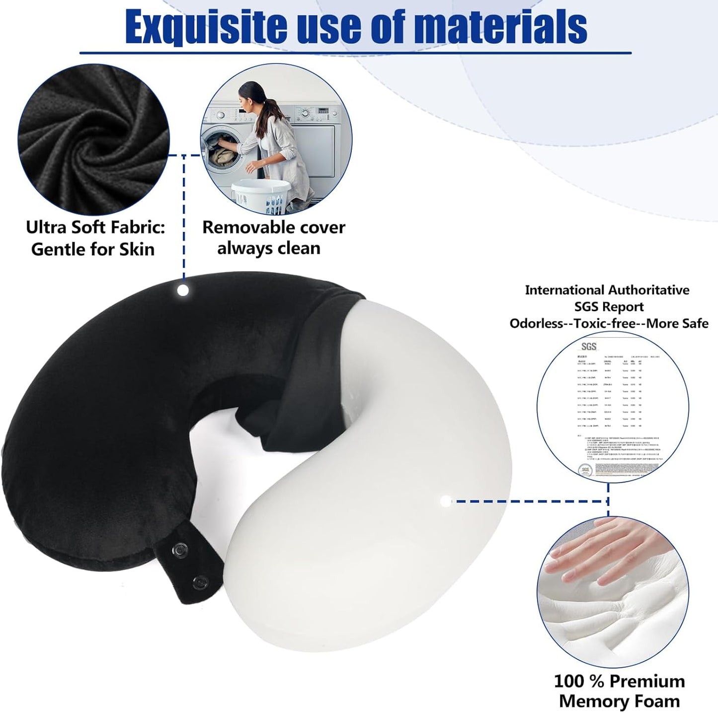 SAIREIDER Travel Pillow 100% Pure Memory Foam Travel Neck Pillow, Airplane Pillow for Traveling?Car?Home?Office,Washable Cover(Black)