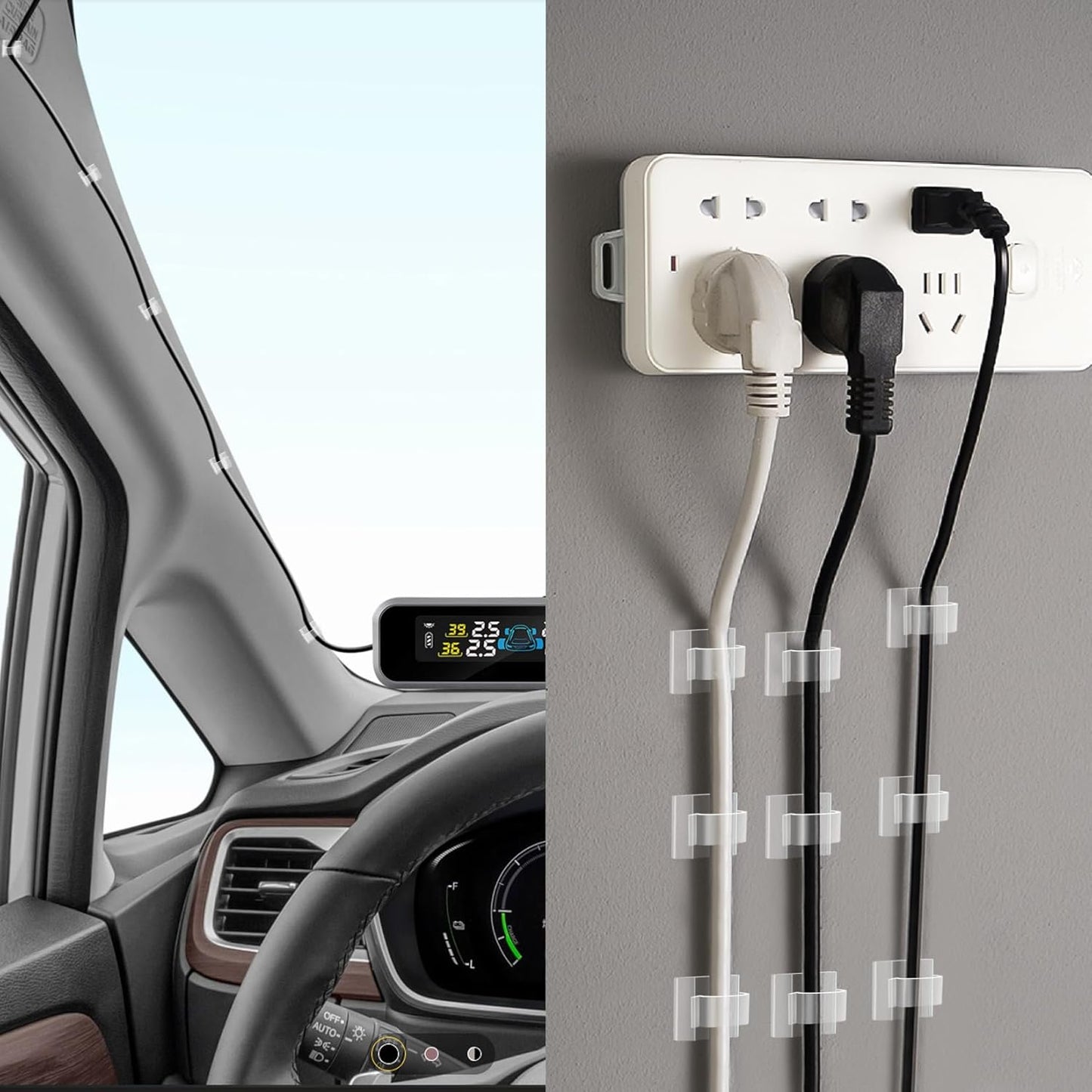 60 PCS XHF 5/8?Adhesive Cable Wire Clips Clear, Outdoor Christmas Light Clips, Cable Staples Cable Management Wire Organizer Cord Holder for Under Desk, Car, Wall, TV PC Ethernet Cable