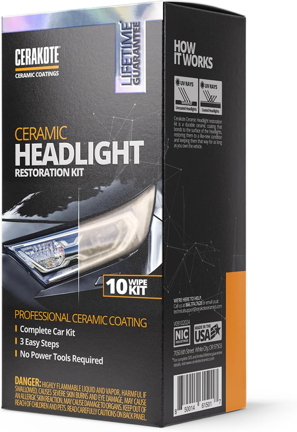 CERAKOTE?Ceramic Headlight Restoration Kit ?Guaranteed To Last As Long As You Own Your Vehicle ?Brings Headlights Back to Like New Condition - No Power Tools Required - 10 Wipe Kit