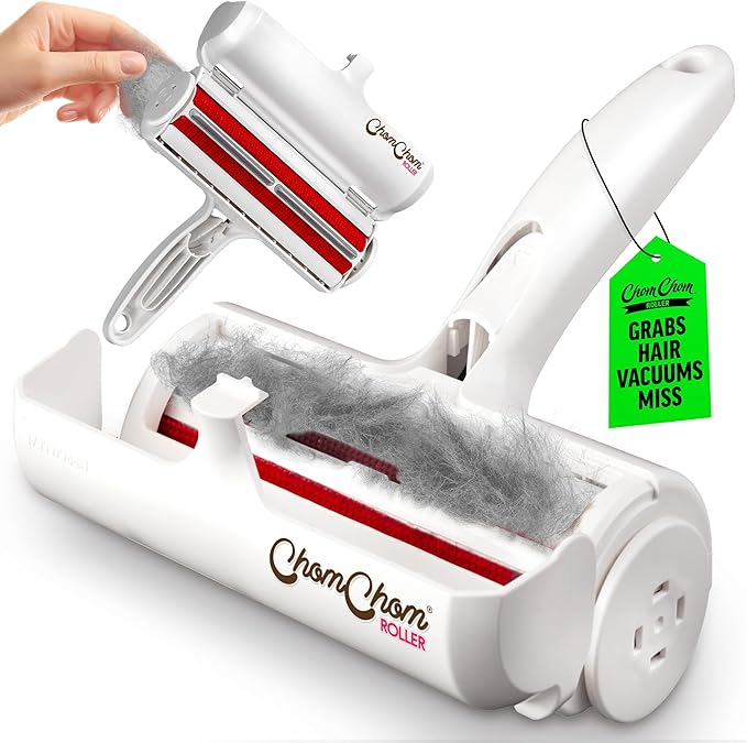 ChomChom Roller Pet Hair Remover ?Original Size Reusable Lint Roller for Cat & Dog Hair on Furniture, Couch, Carpet, Car, Rugs & Bedding ?Portable, Eco-Friendly (White)