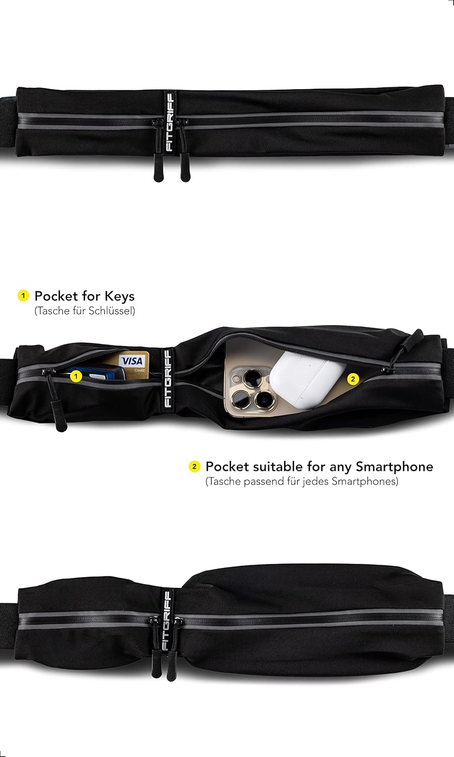 Fitgriff?Running Belt for Men & Women - Secure Jogging Pouch for Phone, Keys & Essentials - For All Cell Phones