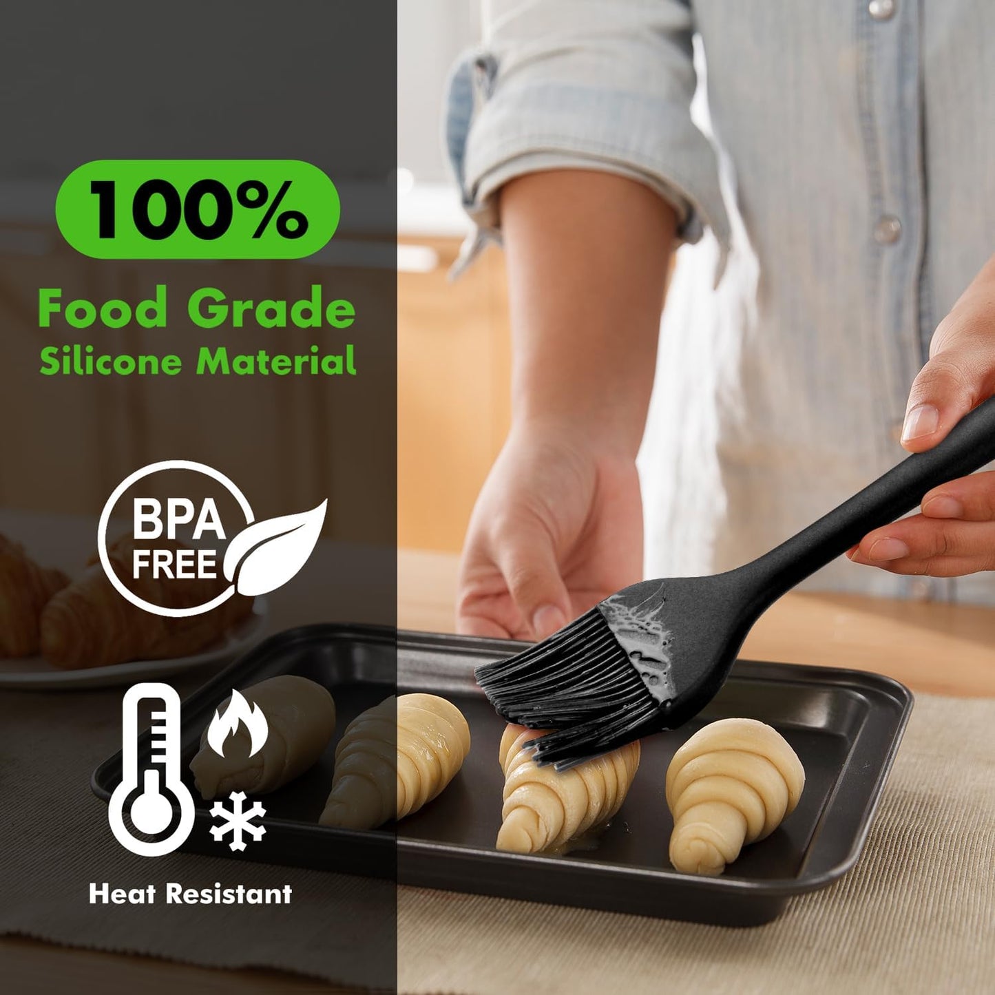 HOTEC 600? Heat Resistasnt Basting Brushes, BPA Free Silicone Pastry Brush, Spread Oil Butter Sauce Marinades for BBQ Grill Barbecue Baking Kitchen Cooking Dishwasher Safe (Black 2)