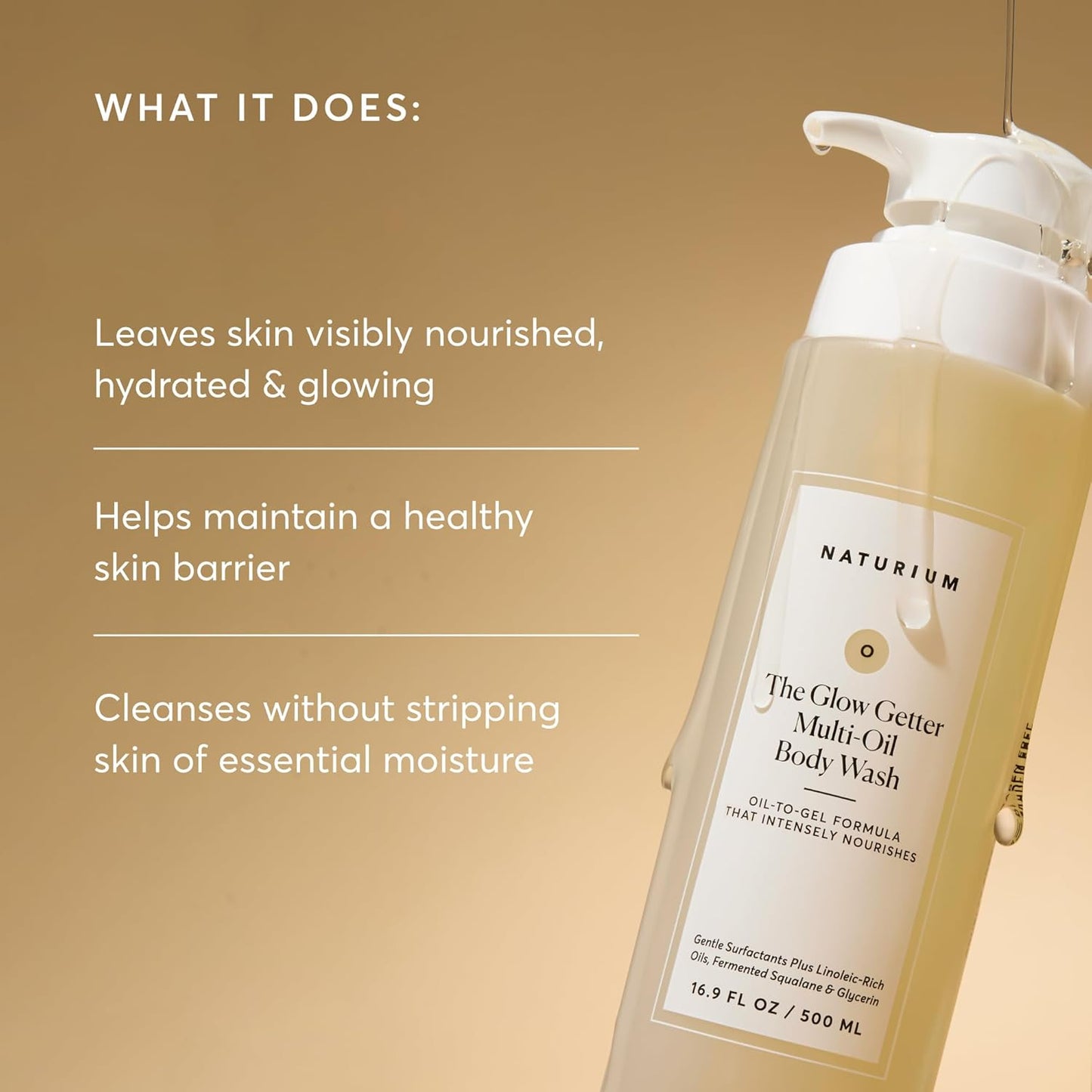 Naturium The Glow Getter Multi-Oil Hydrating Body Wash, Gentle Cleanser, 16.9 oz