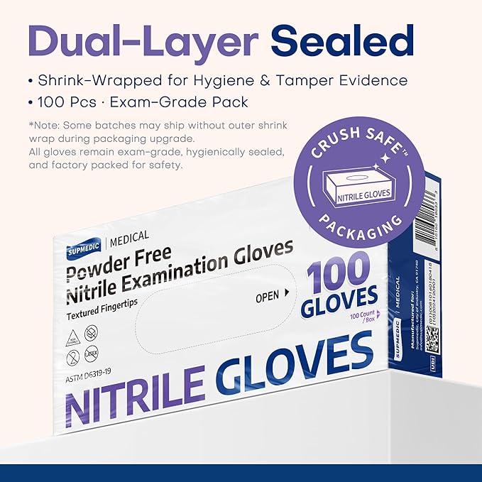 Supmedic Medical Soft Max?Nitrile Disposable Gloves, 100 Ct Latex-Free Powder-Free Food Safe Cooking Cleaning Lab Exam Glove