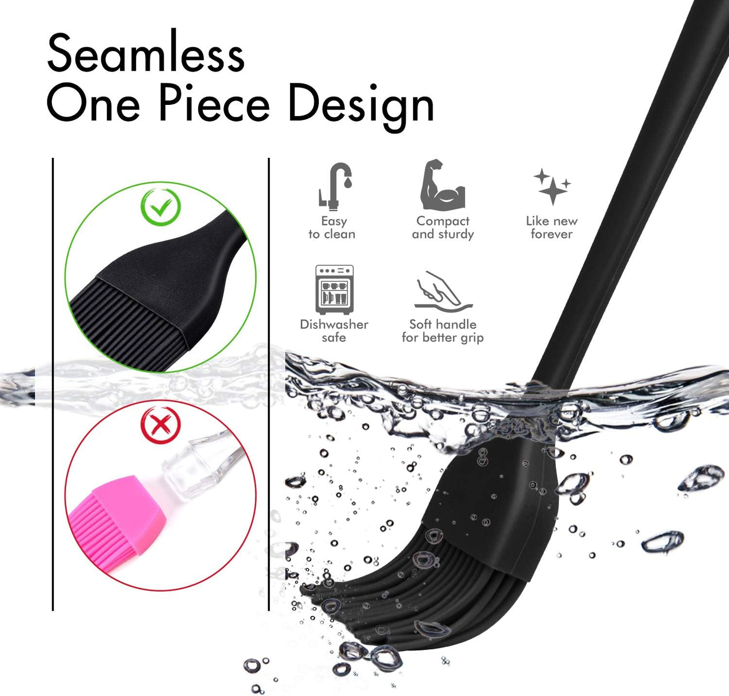 HOTEC 600? Heat Resistasnt Basting Brushes, BPA Free Silicone Pastry Brush, Spread Oil Butter Sauce Marinades for BBQ Grill Barbecue Baking Kitchen Cooking Dishwasher Safe (Black 2)