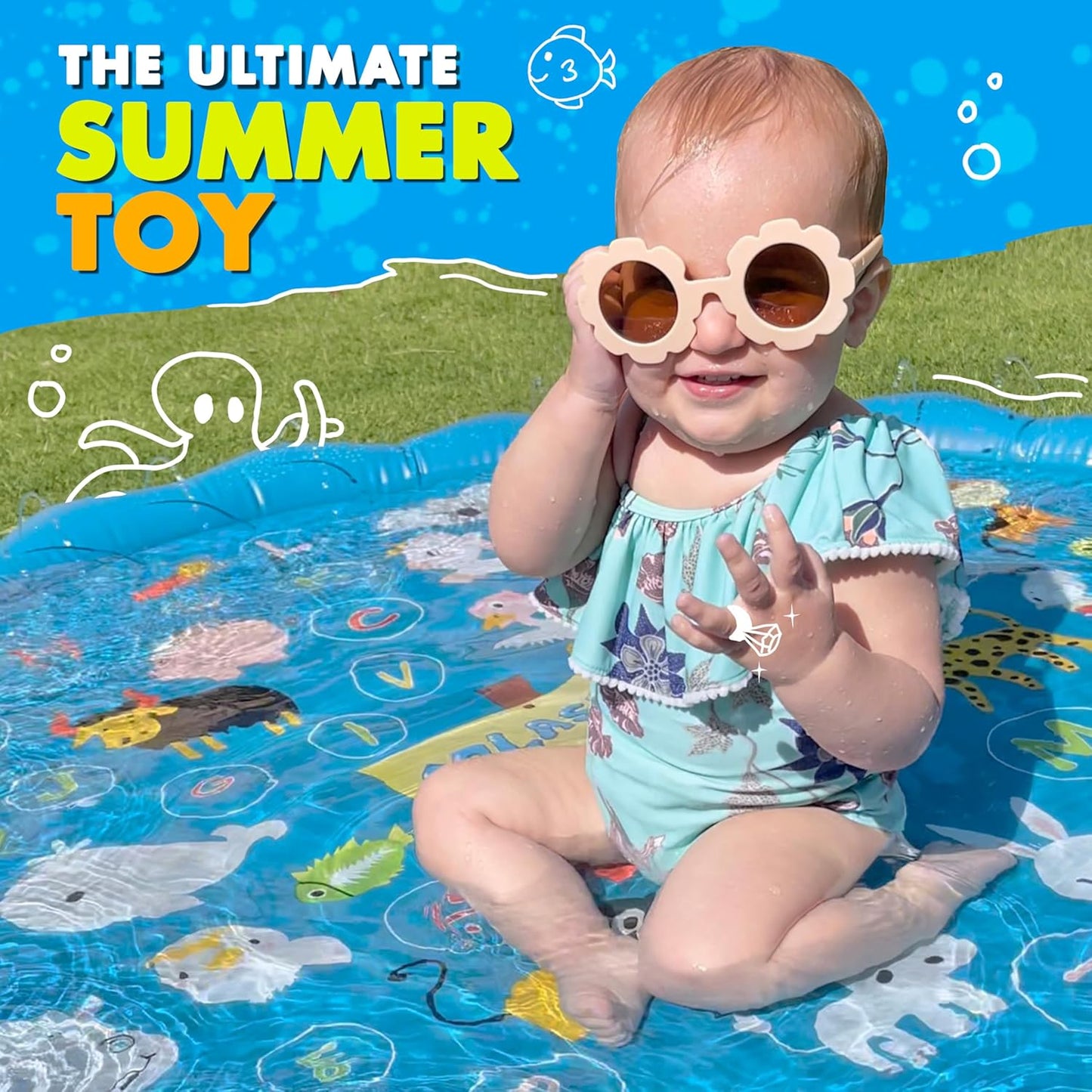 SplashEZ 3-in-1 Splash Pad, Sprinkler for Kids & Baby Pool for Learning ?Toddler Sprinkler Pool, 60? Outside Water Toys ??rom A to Z?Outdoor Play Mat for Babies & Toddlers
