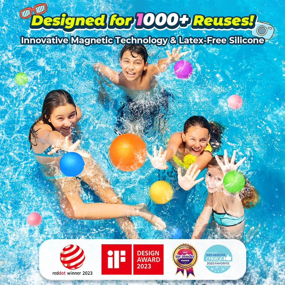 12Pcs Reusable Water Balloons, Pool Beach water Toys for Boys and Girls, Outdoor Summer Toys for Kids Ages 3-12