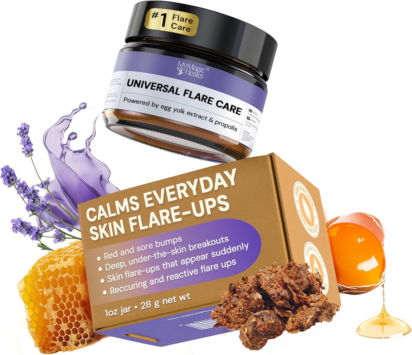 MyMagicHealer Universal Flare Care ?Multi-Purpose Solution | Skin Flare-Ups - Hidradenitis Suppurativa, Folliculitis, Boils, Cysts | Anti-Chafing | Irritated Skin Relief w/Propolis & Egg Yolk 1 oz