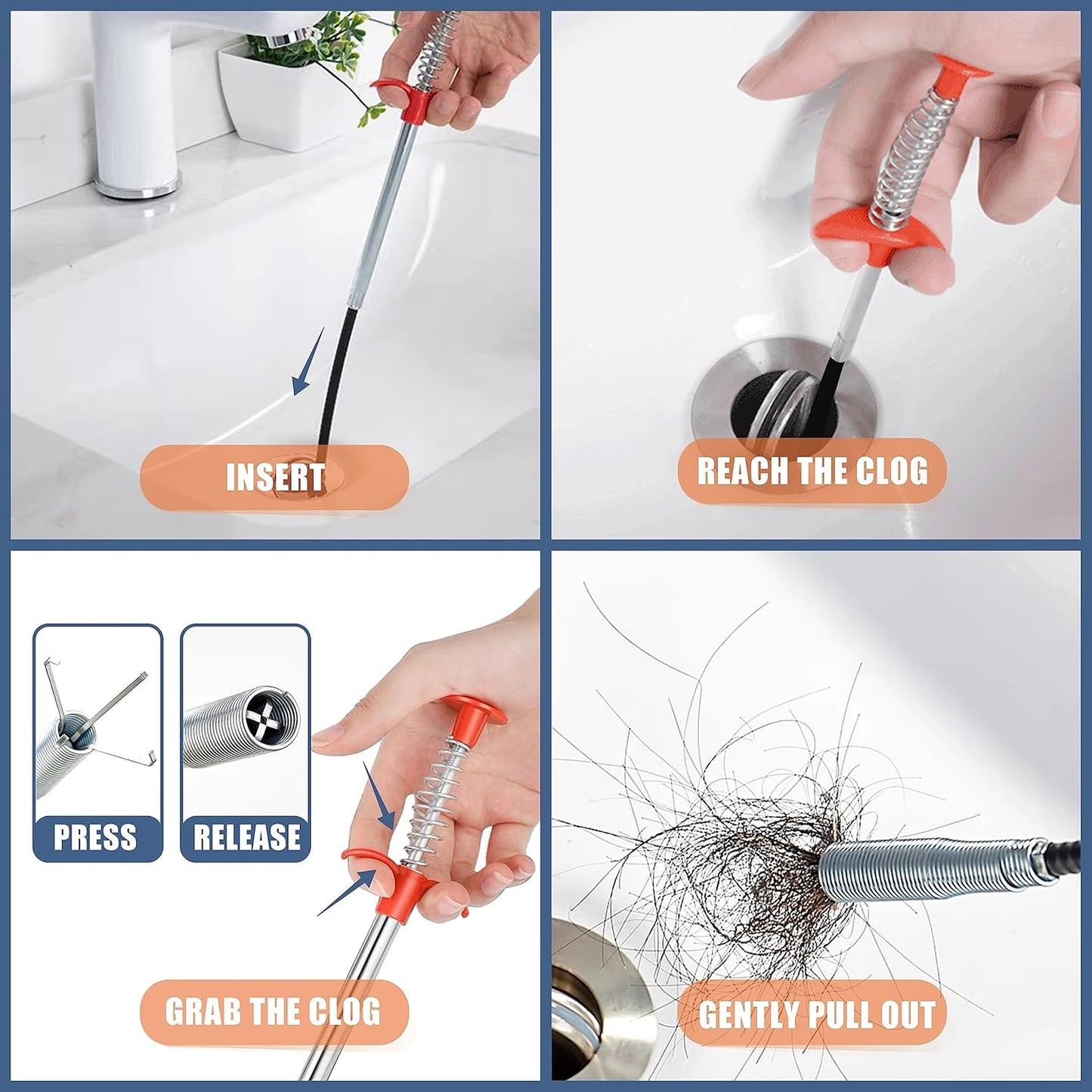 35.5inch Drain Clog Remover(1pcs), 25inch Drain Snake Hair Remover(6pcs) & Cleaning Brush(2pcs), Hair Catcher Drain Auger Cleaner Tool Set For Toilet, Kitchen Sink, Bathroom Tub, Sewer, 9 Pack