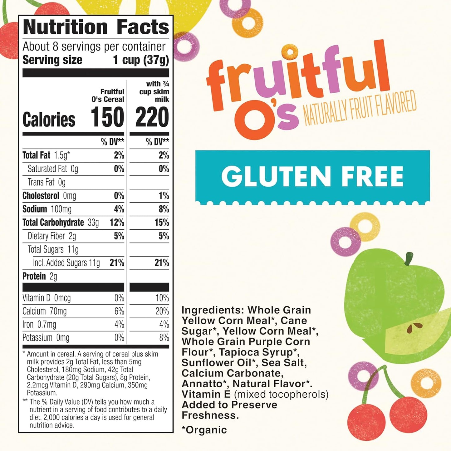 Cascadian Farm Organic Cereal, Fruitful O's, 10.2 Oz