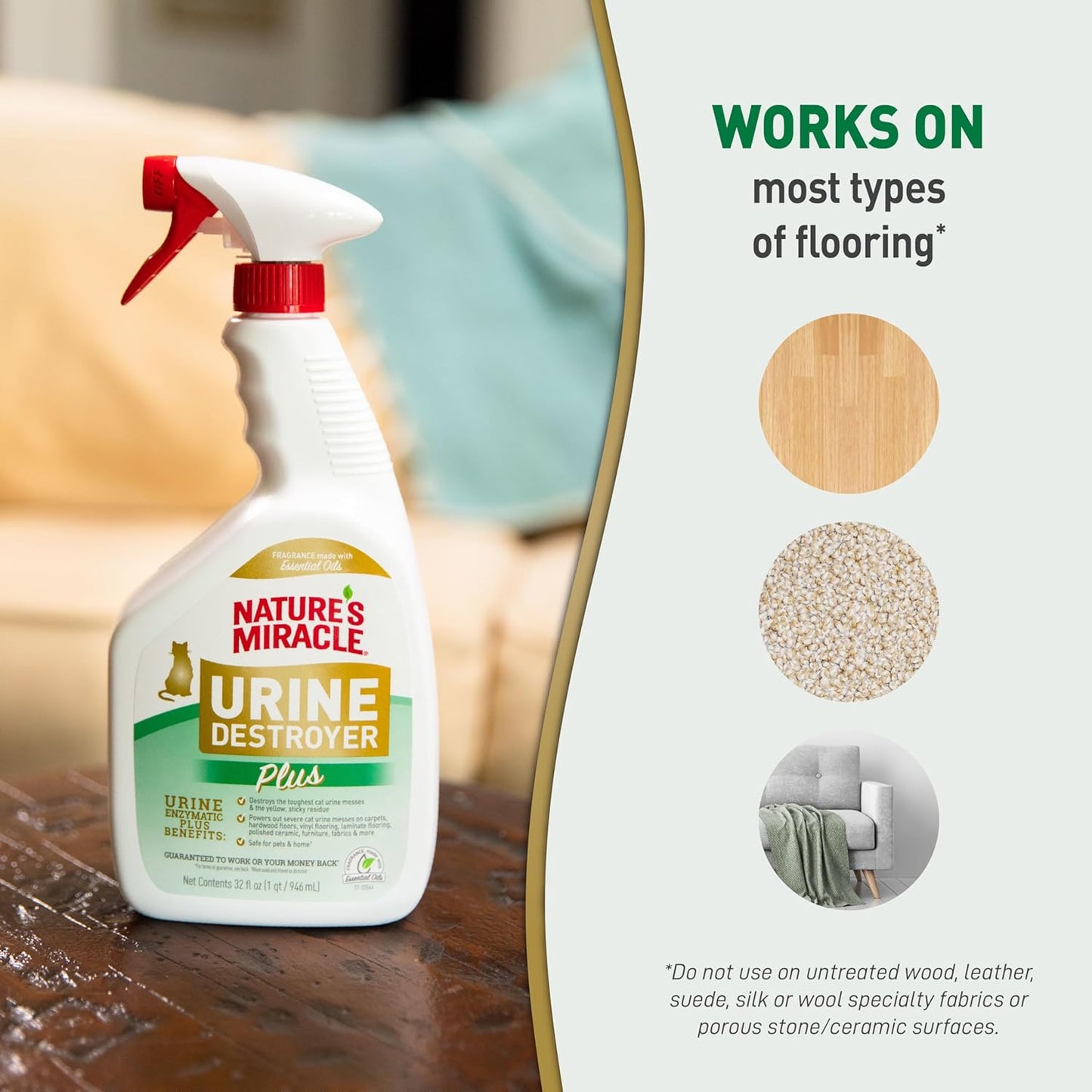Nature? Miracle Urine Destroyer Plus Cat, 32 Ounces,Unscented, Enzymatic Formula, Ready-to-Use