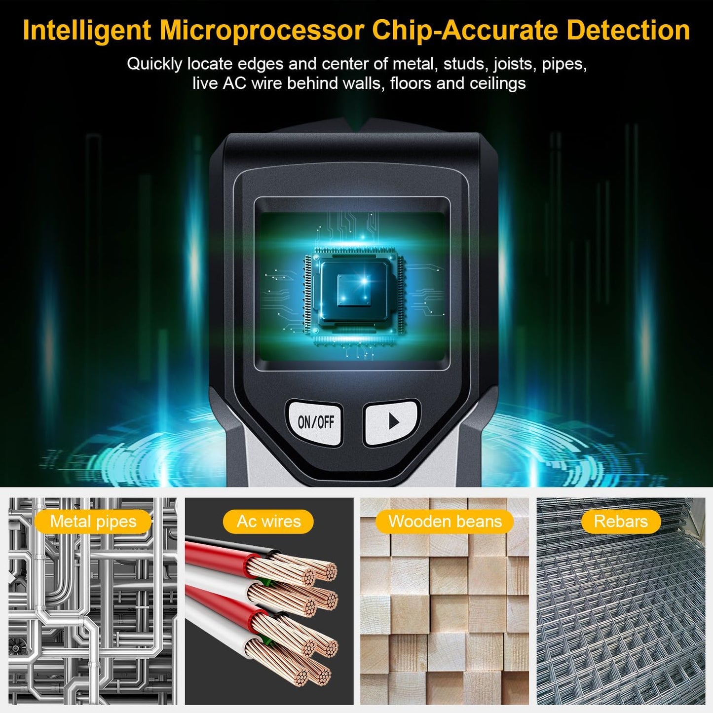 Stud Finder Wall Scanner - 5 in 1 Stud Finder Tool w/Smart Chip and HD LCD Display, Stud Detector Beam Finders for the Center and Edge of Wood AC Wire Metal Studs Joist Pipe (?Silver Plate)
