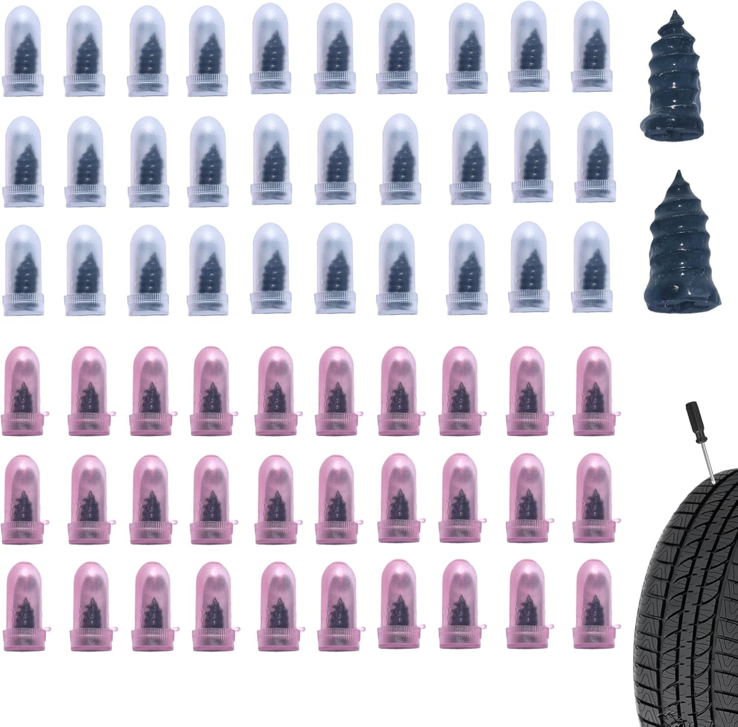60 PCS Tire Repair Rubber Nail, Vacuum Tire Repair Kits Spiral Rubber Screws, Fast Self-Service Tool for Car, Truck, Motorcycle, Tractor Tire Puncture Repair (Black)