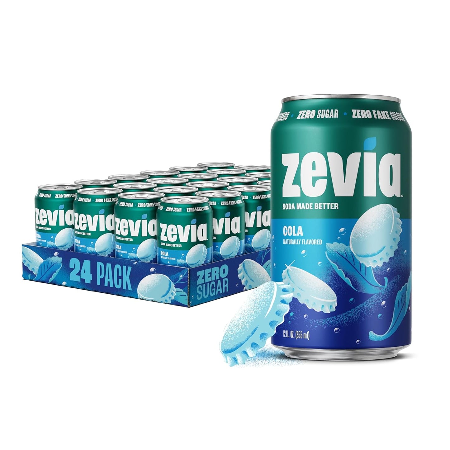 Zevia Zero Sugar Soda, Cola, 12 oz Cans (24-Pack) ?Naturally Sweetened, Zero Calorie Sugar Free Soda - Non-GMO Project Verified, Gluten-Free, Vegan