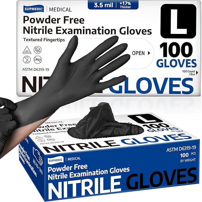 Supmedic Medical Soft Max?Black Nitrile Disposable Gloves, 100 Pcs, Latex-Free & Powder-Free Food Safe Food Prep Exam Gloves