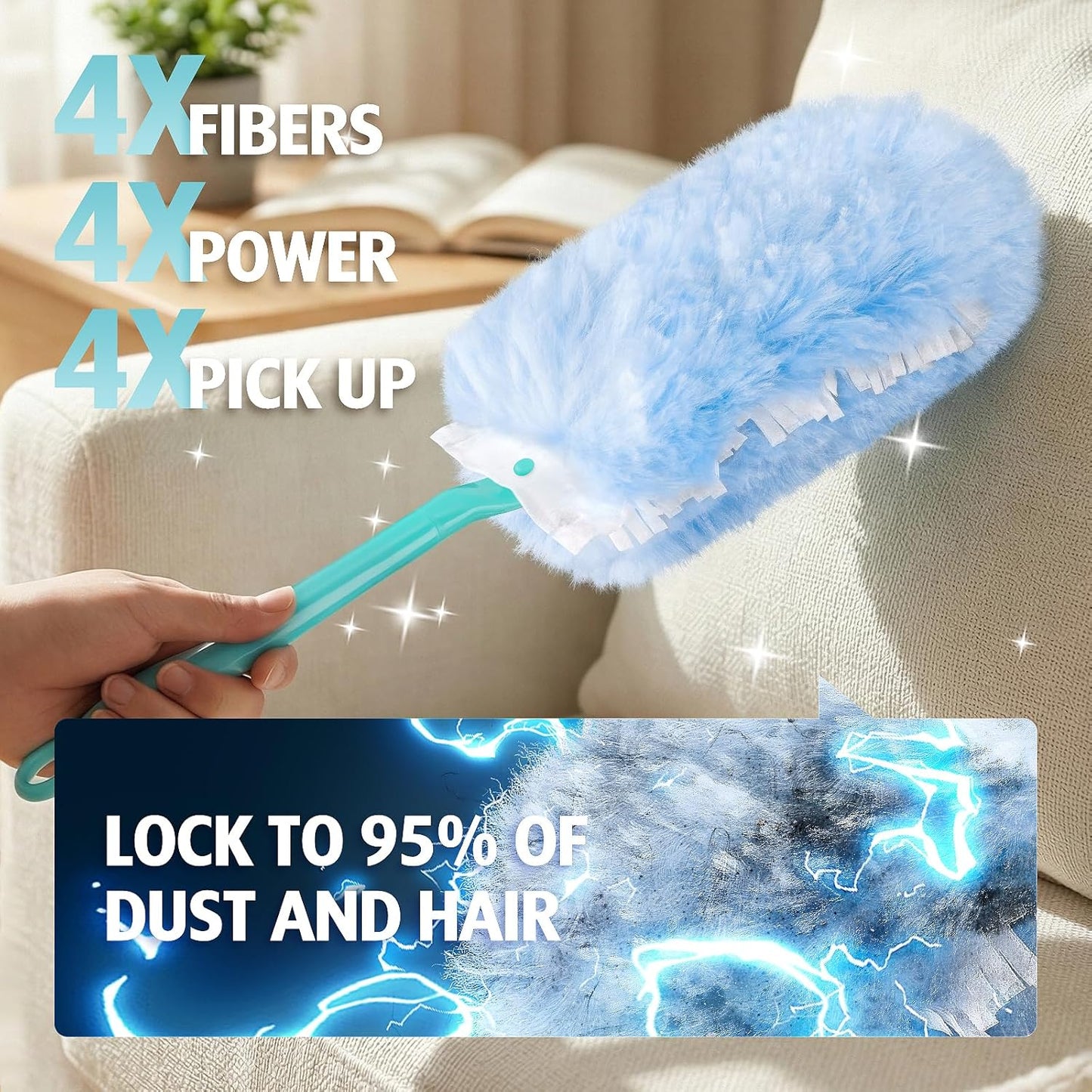 Duster Refill for Swiffer Duster, 30 Count Heavy Duty 2 Side 360?Duster Refills with 1 Handle, 4X Microfibers, Disposable Multi Surface Dusters for Cleaning