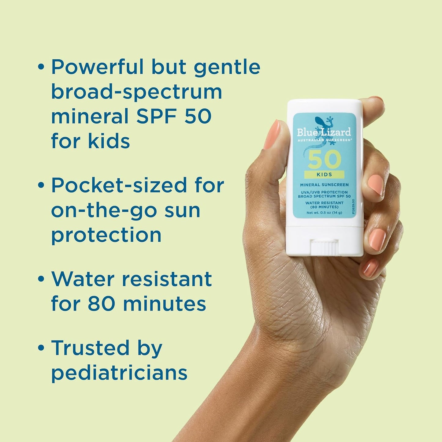 Blue Lizard Kids Mineral SPF 50 Sunscreen Stick, Zinc Oxide, 100% Mineral Actives, Developed for Kids?Sensitive Skin, TSA-Friendly, Vegan, Paraben-free, Fragrance-Free, 0.5 oz