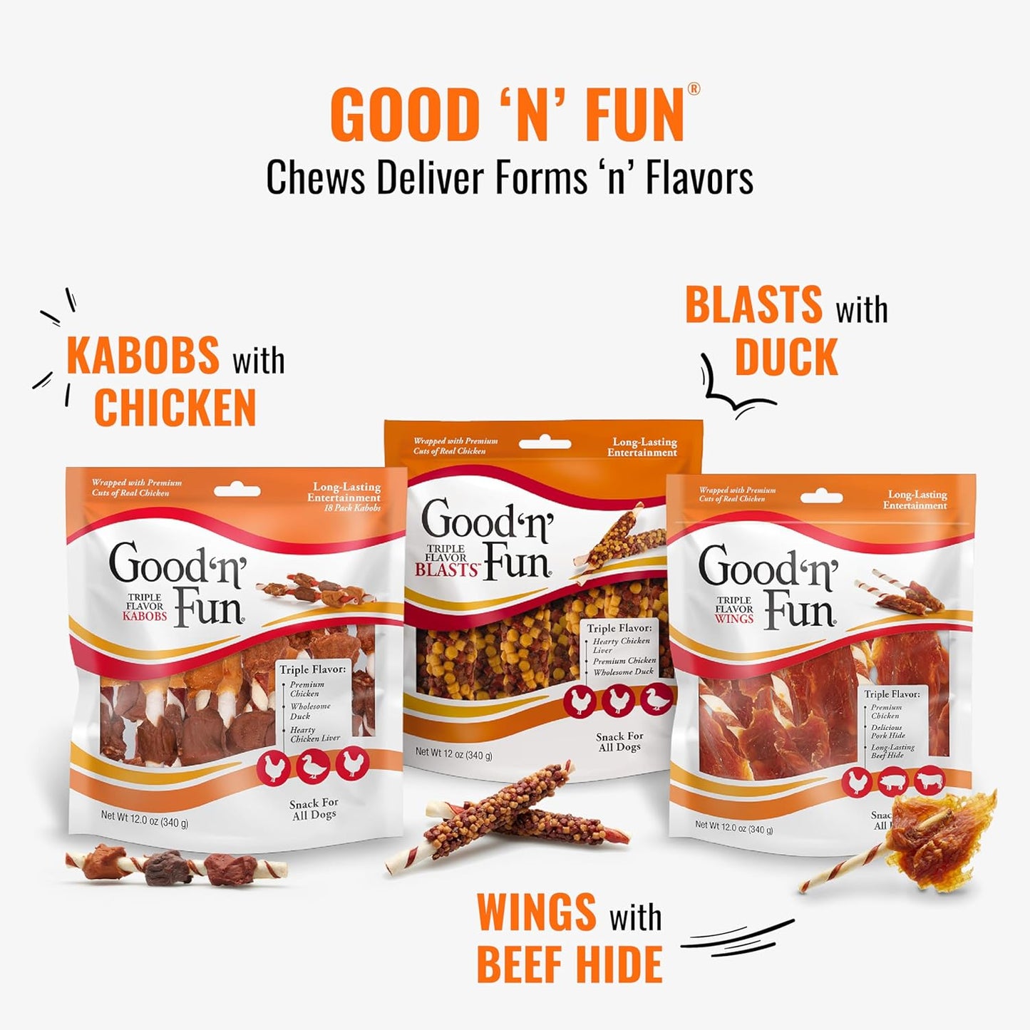 Good ??Fun Triple Flavor Rolls for Large Dogs, Treat Your Dog to Long-Lasting Chews Made with Real Beef Hide and Chicken, 6 Count