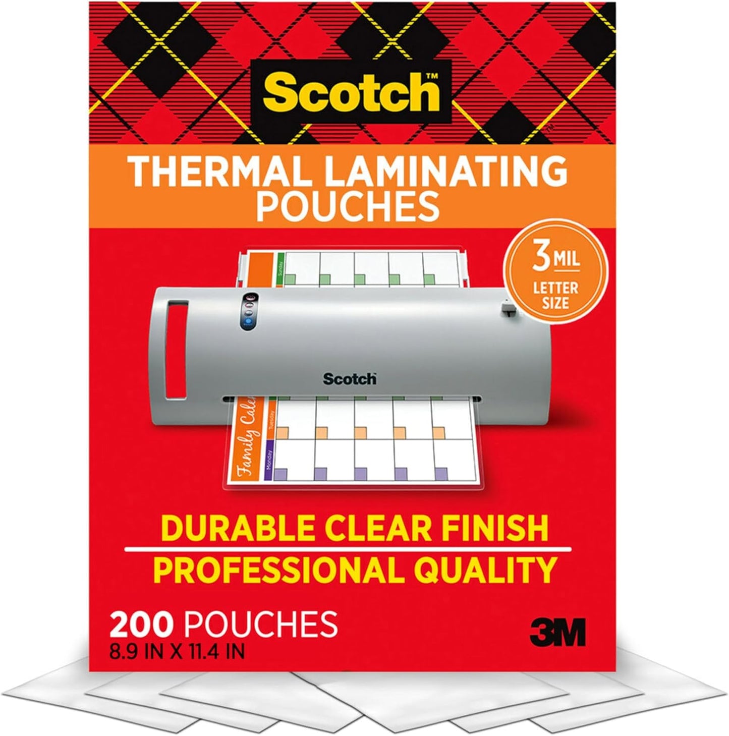 Scotch Thermal Laminating Pouches, 200 Count, Clear, 3 mil., Ideal Office or School Supplies, Fits Letter Sized Paper (8.9 in. ?11.4 in.)
