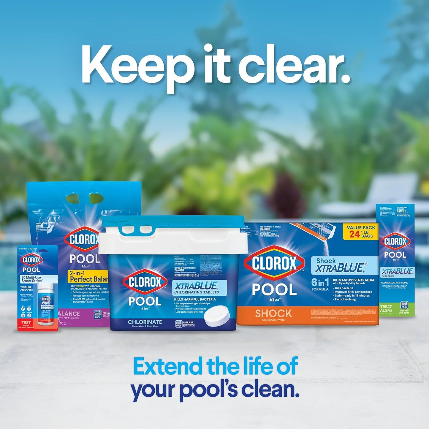Clorox Pool&Spa XTRABLUE 3?Chlorinating Tablets, Individually Wrapped, Kills Bacteria & Stops Algae (5 LB)