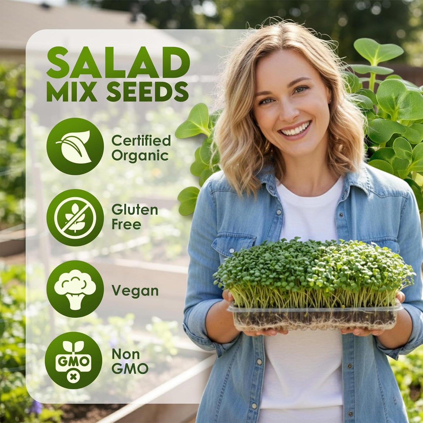 Nature Jim? Sprouts Organic Salad Mix ?Non-GMO Microgreen Seeds, Perfect for Growing Nutritious Organic Broccoli, Alfalfa, Radish & Clover Sprouts ?Easy Indoor/Outdoor Home Sprouting Seeds ?1lb