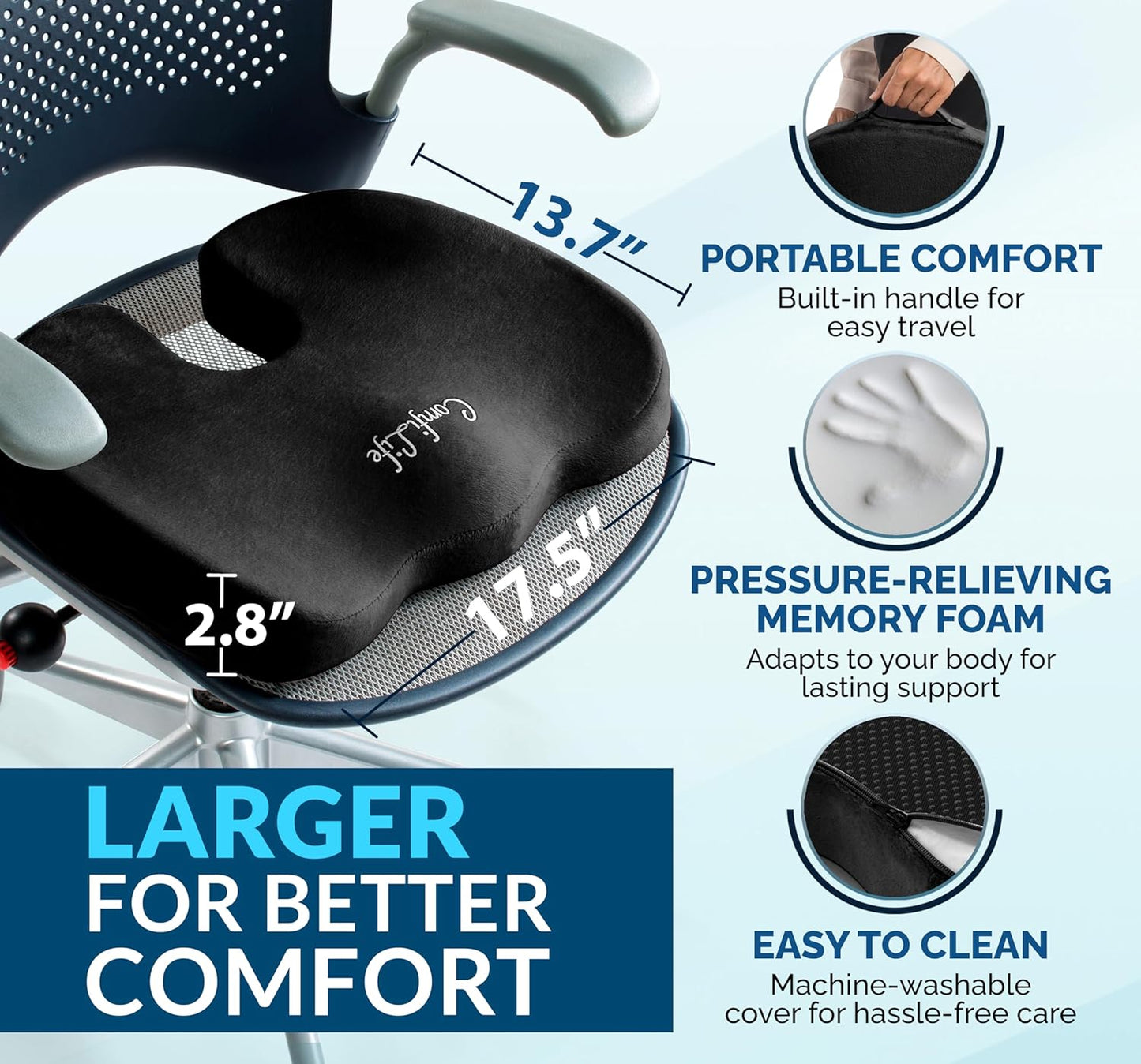 ComfiLife Premium Gel & Memory Foam Seat Cushion ?Doctor Recommended Office Chair Cushion, Car Seat Cushion ?Chair Cushions for Back & Sciatica Pain Relief ?Seat Cushions for Office & Desk (Black)