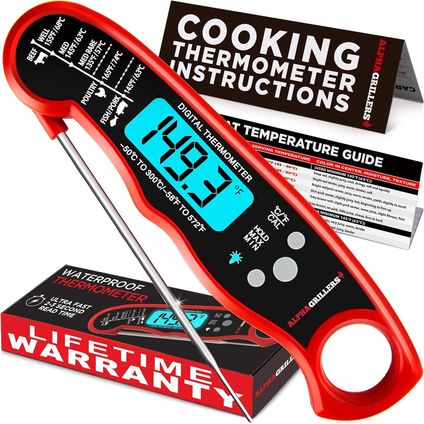 Alpha Grillers Meat Thermometer Digital ?Instant Read Food Thermometer for Cooking & Grilling ?Professional Kitchen Gifts for Men, Dad & Mom