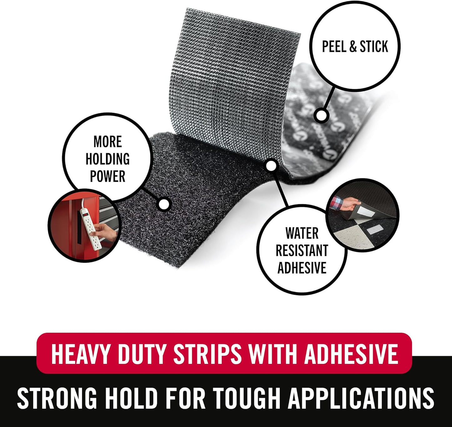 VELCRO Brand Heavy Duty Fasteners | 4x2 Inch Strips with Adhesive 8 Sets | Holds 10 lbs | Black Industrial Strength Stick On Tape | Indoor or Outdoor Use (VEL-30703-USA), 8 Count (Pack of 1)