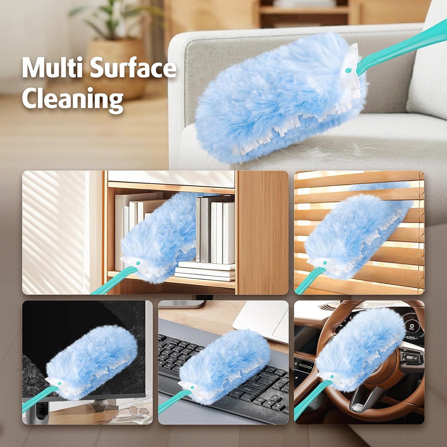 Duster Refill for Swiffer Duster, 30 Count Heavy Duty 2 Side 360?Duster Refills with 1 Handle, 4X Microfibers, Disposable Multi Surface Dusters for Cleaning