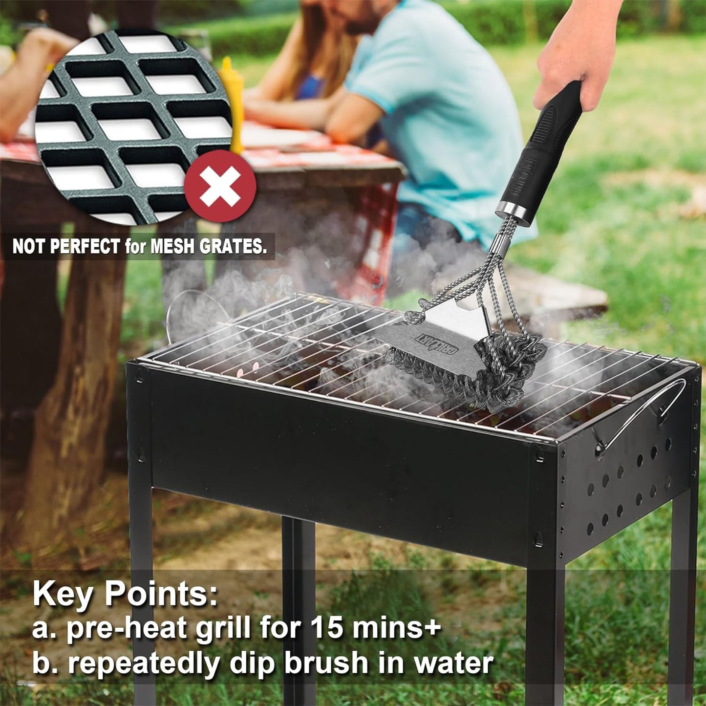 Grill Brush and Scraper Bristle Free ?Safe BBQ Brush for Grill ?18'' Stainless Grill Grate Cleaner - Safe Grill Accessories for Porcelain/Weber Gas/Charcoal Grill ?Gifts for Grill Wizard