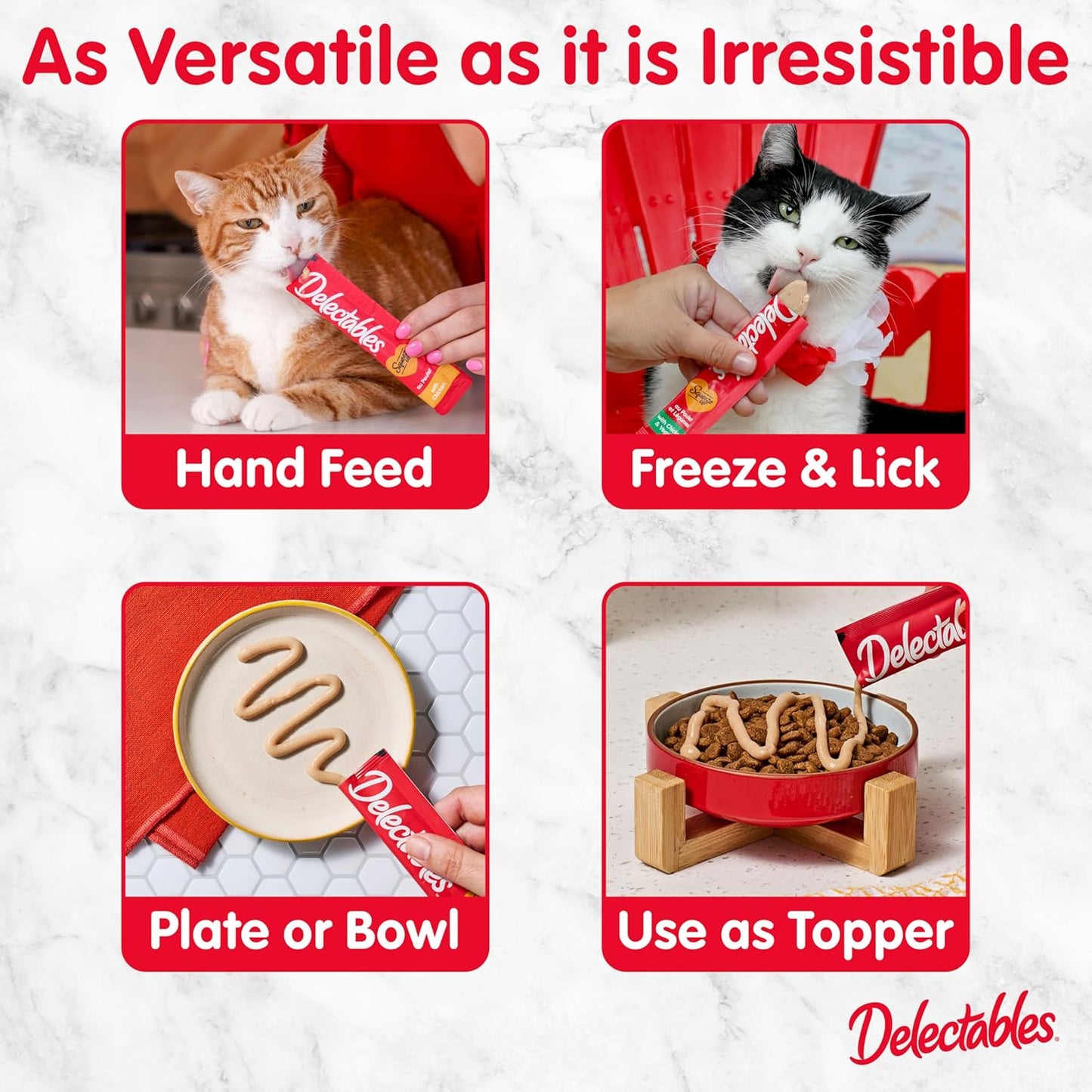 Delectables Squeeze Up Variety Pack, Creamy Squeezable Puree, Lickable Wet Cat Treats, Grain Free, No Added Fillers, No By-Products, No Added Preservatives, 0.5 Ounces Tube, 54 Tubes Total