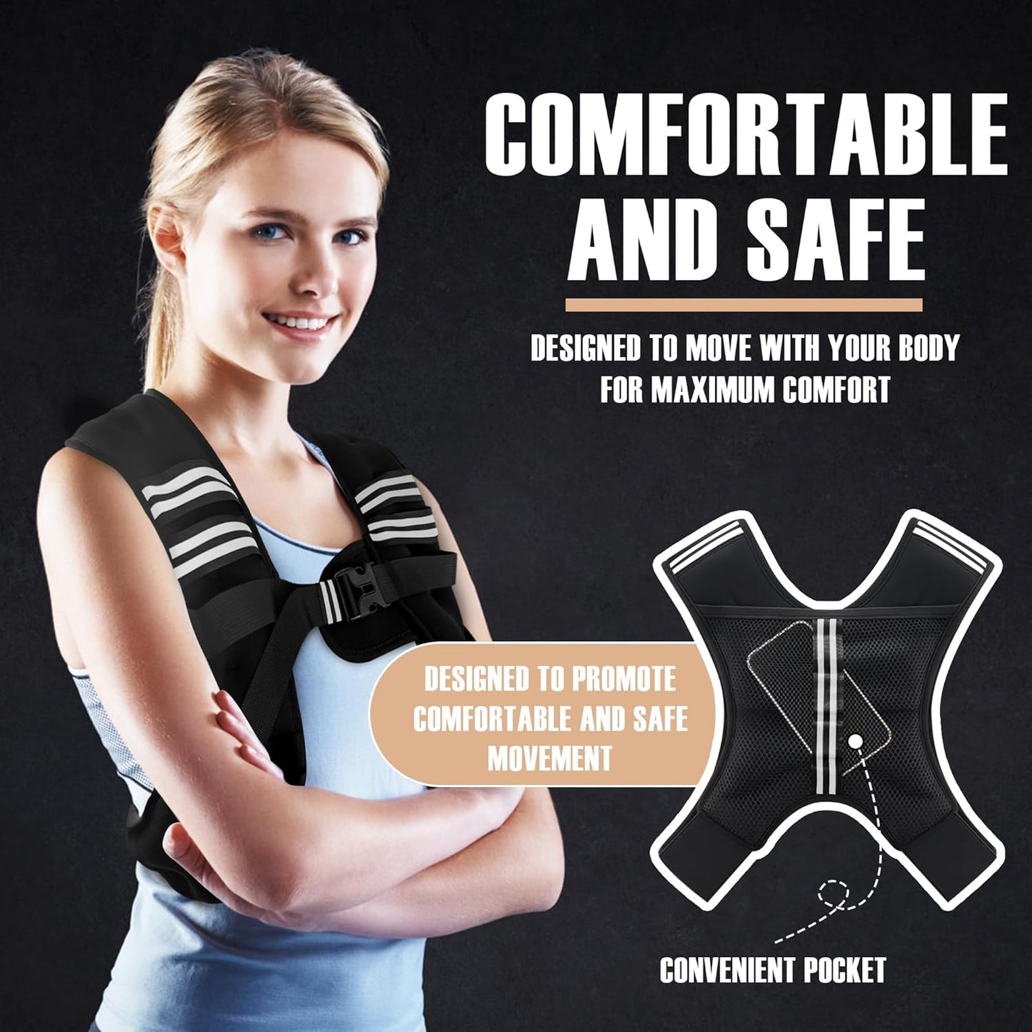 NATURELUX Weighted Vest Men or Women - 5/10/15/20/25/30lbs Weights with Reflective Stripe, Weighted Vest for Workout Equipment for Strength Training Running - Walking Weight Loss