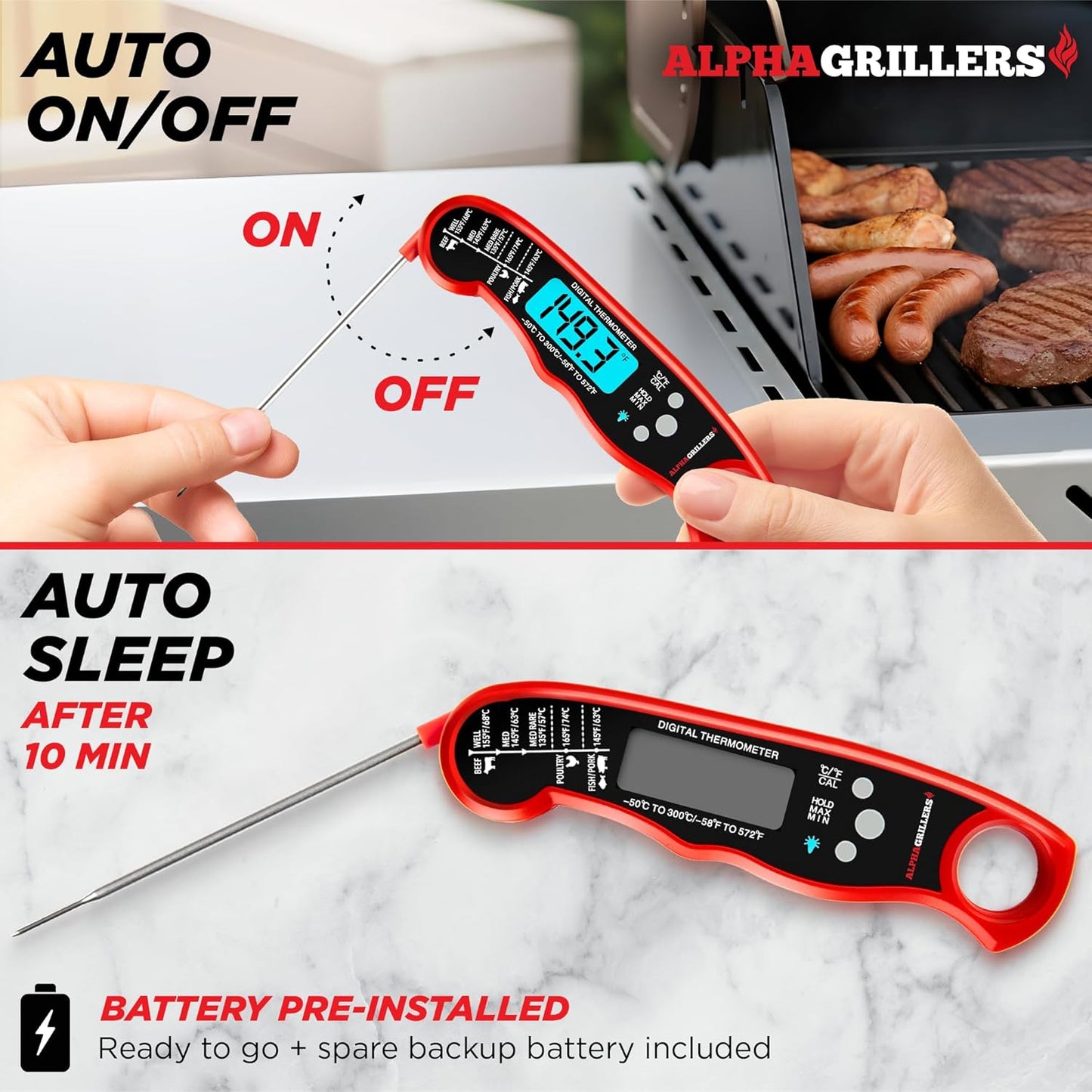 Alpha Grillers Meat Thermometer Digital ?Instant Read Food Thermometer for Cooking & Grilling ?Professional Kitchen Gifts for Men, Dad & Mom