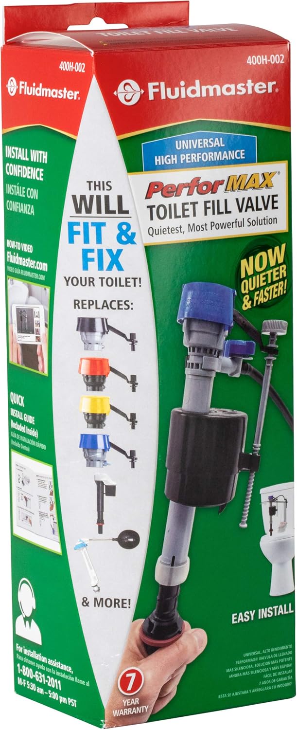 Fluidmaster 400H-002 Performax Universal Toilet Fill Valve High Performance Tank and Bowl Water Control, 1-Pack, Multicolor