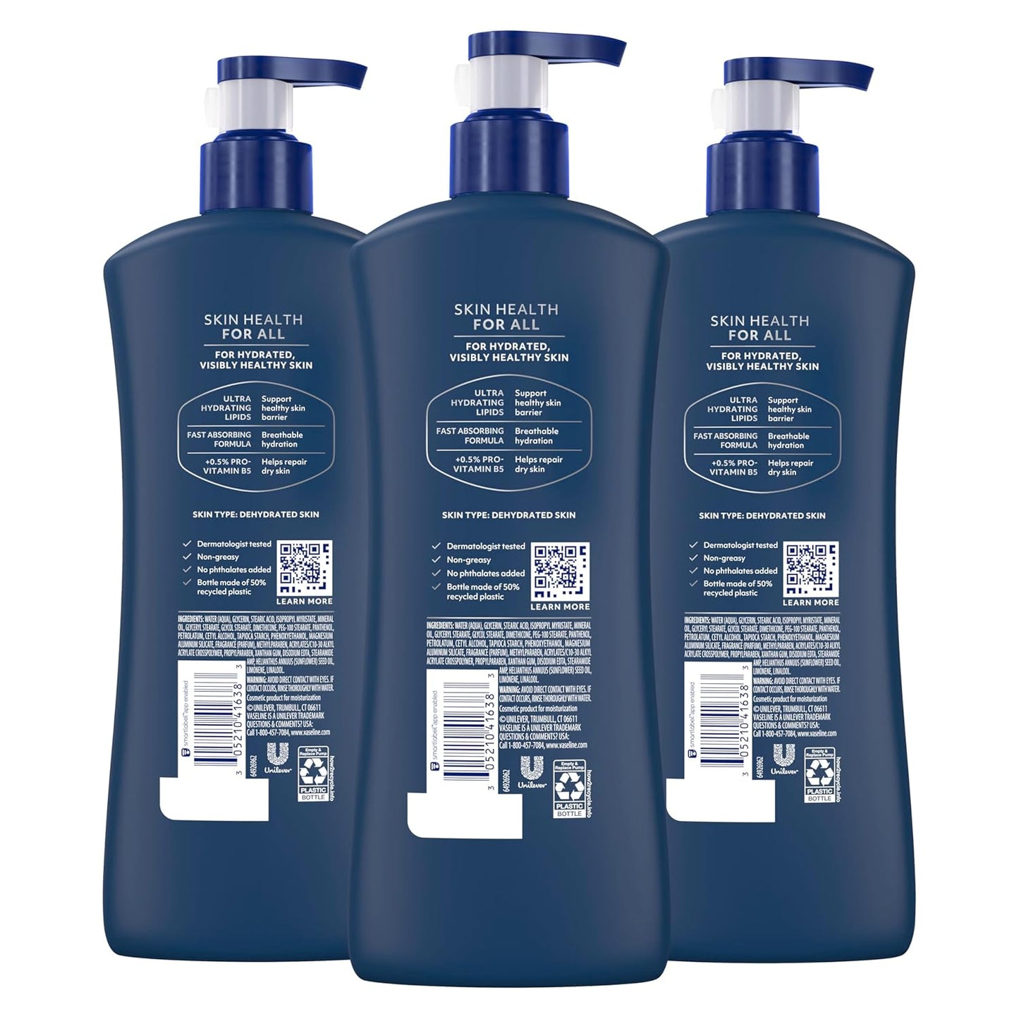 Vaseline Men's Healing Moisture Hand & Body Lotion For Dry or Cracked Skin Fast Absorbing Non-Greasy Lotion for Men 20.3 oz, Pack of 3
