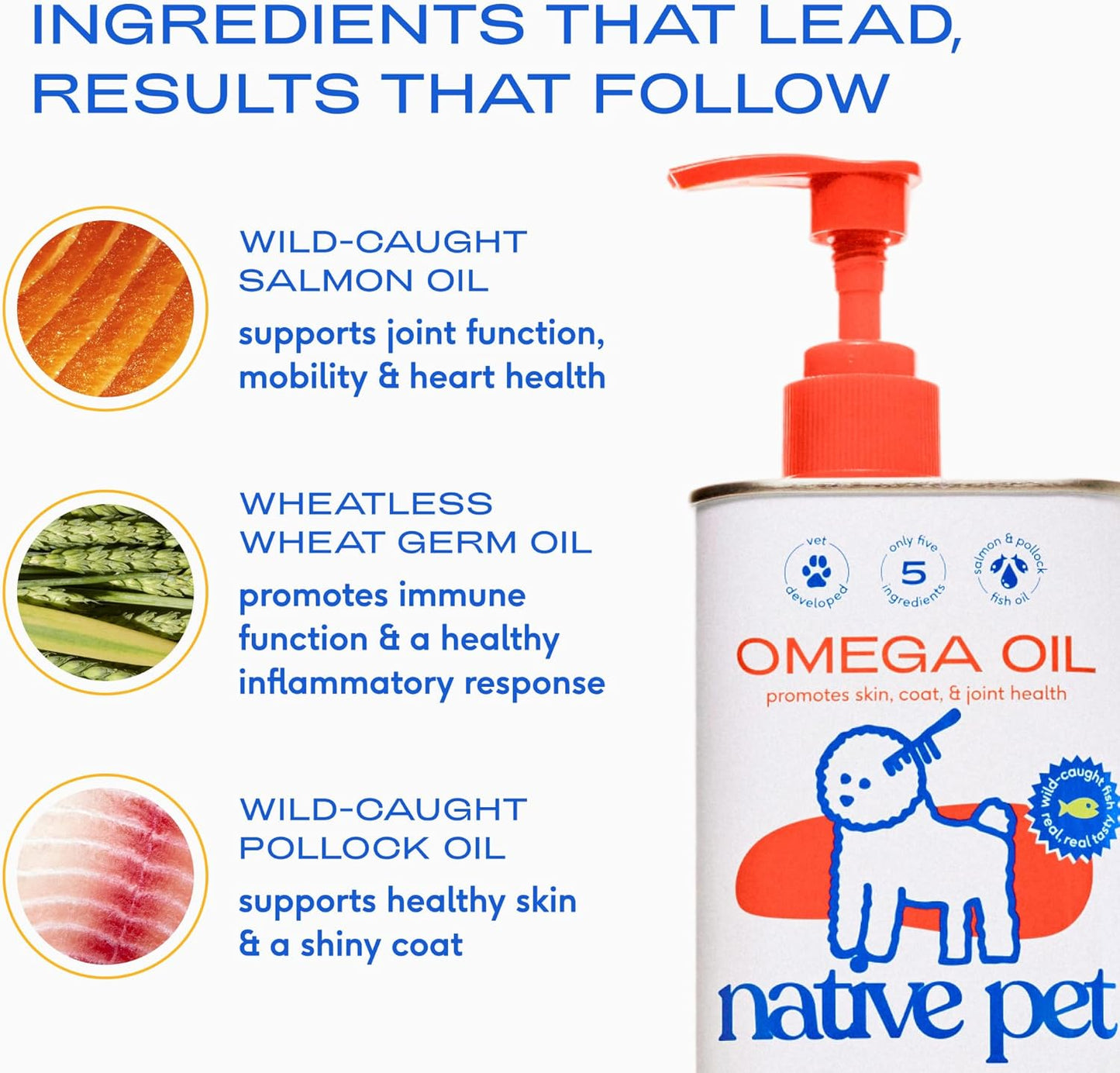 Native Pet Omega 3 Fish Oil for Dogs & Cats ?Wild Alaskan Salmon Oil for Dogs Skin and Coat, Supports Joints, Heart & Shedding ?Fast-Absorbing Omega 3 6 9 Liquid Supplement ?8oz