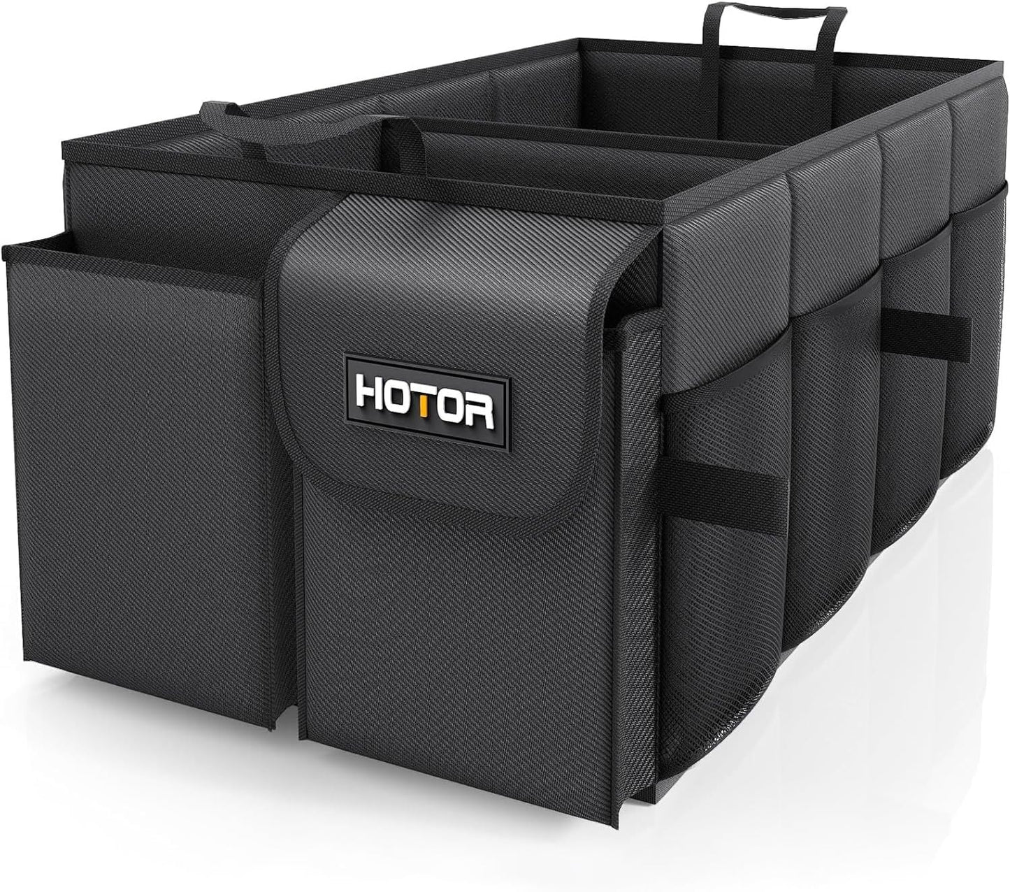 HOTOR Trunk Organizer - Car Organizer, Foldable Trunk organizer for SUVs & Sedans, Sturdy Car Organization for Car Accessories, Tools, Sundries, Black, 2 Compartments, 21.3"?2.6"?0.6"