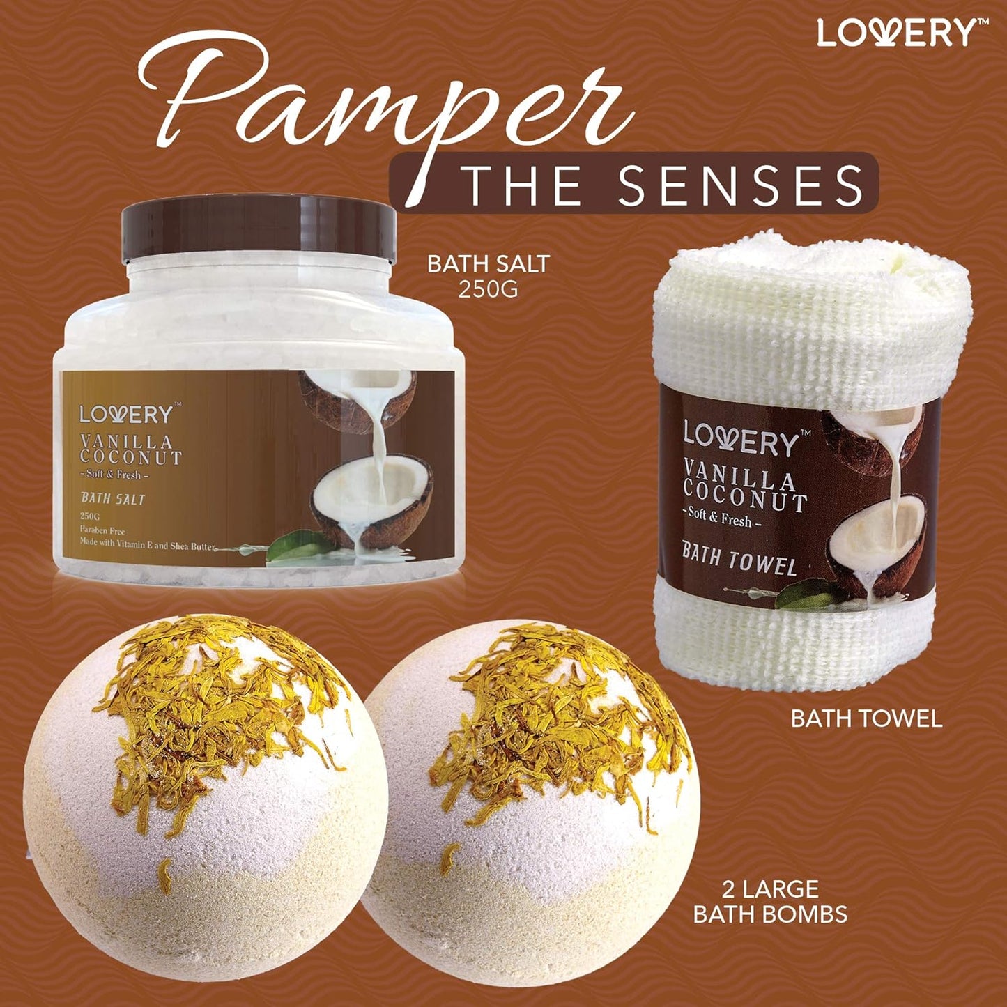 Gifts For Women Gift Basket for Women?9 Piece Set of Vanilla Coconut Home Spa Set, Luxurious Gifts for Her, Bath and Body Sets Includes Fragrant Lotions, Large Bath Bombs, Coconut Oil