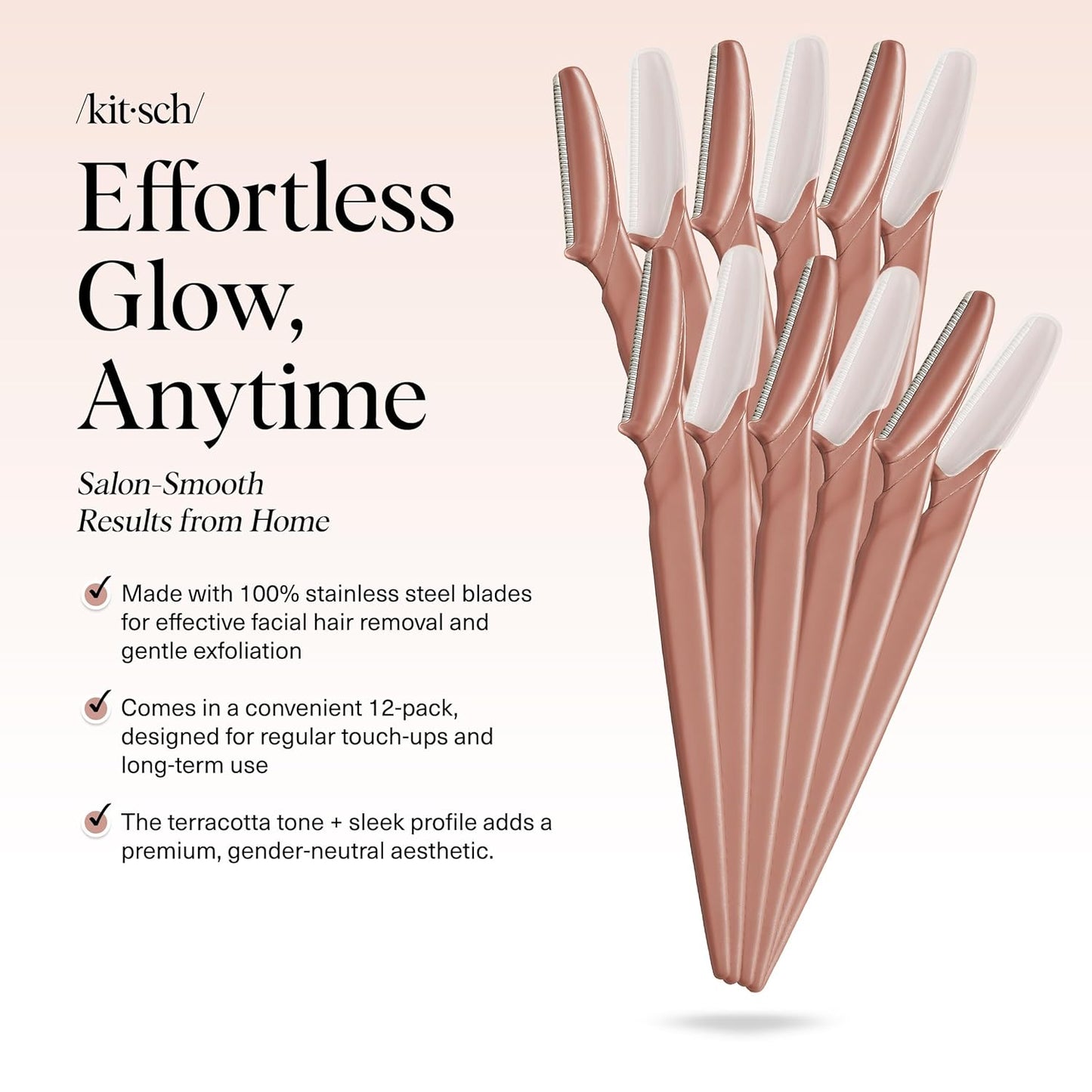 Kitsch Dermaplane Razor for Women Face ?Face Razors for Women & Men, Eye Brow Razors & Face Shaver ?Exfoliating Facial Razor & Dermaplaner as Skin Care Tool for Smoother Skin - Terracotta, 12 pcs