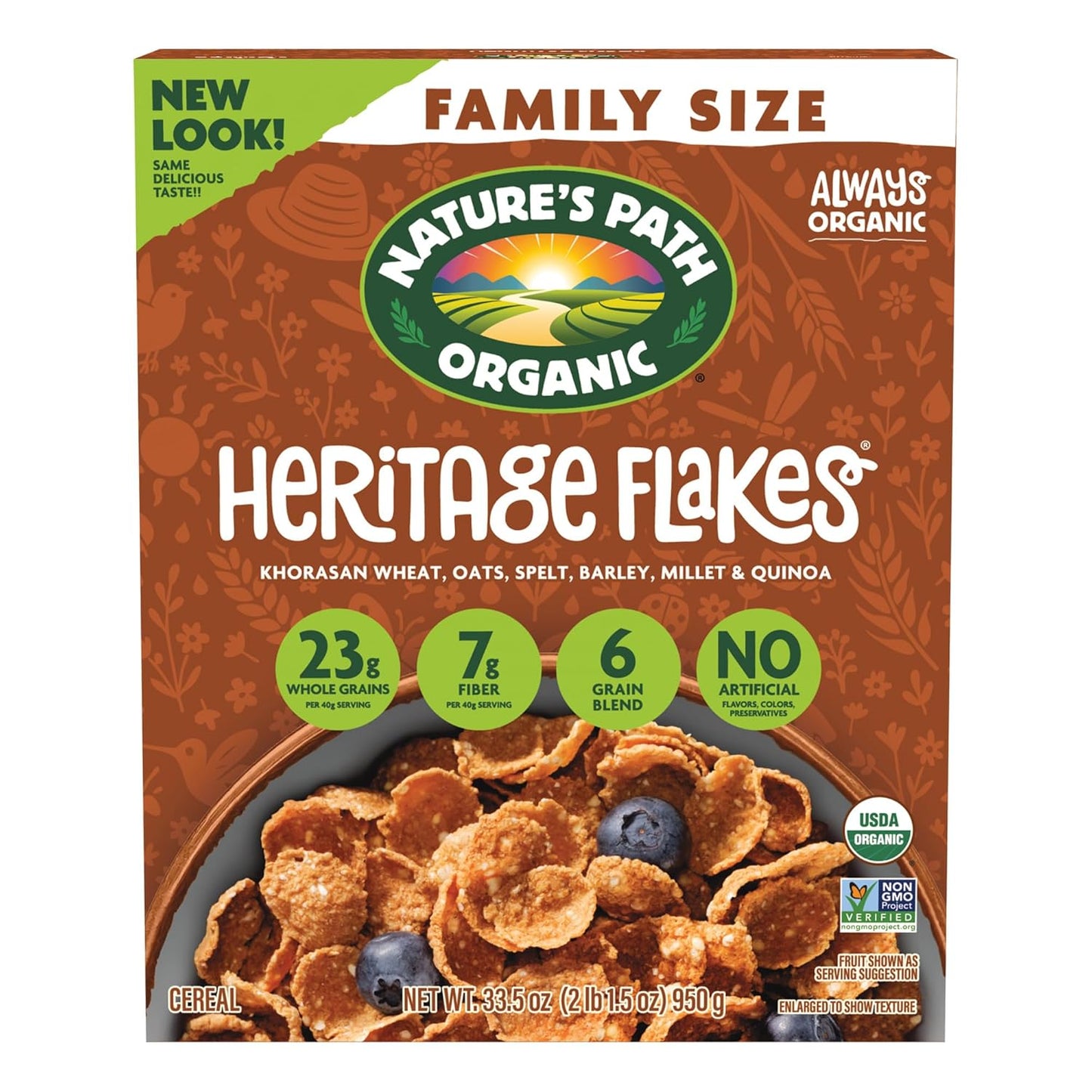 Nature's Path Organic Heritage Flakes?Cereal, 33.5 oz (Pack of 1), Ancient Grains, 23g Whole Grains, Non-GMO