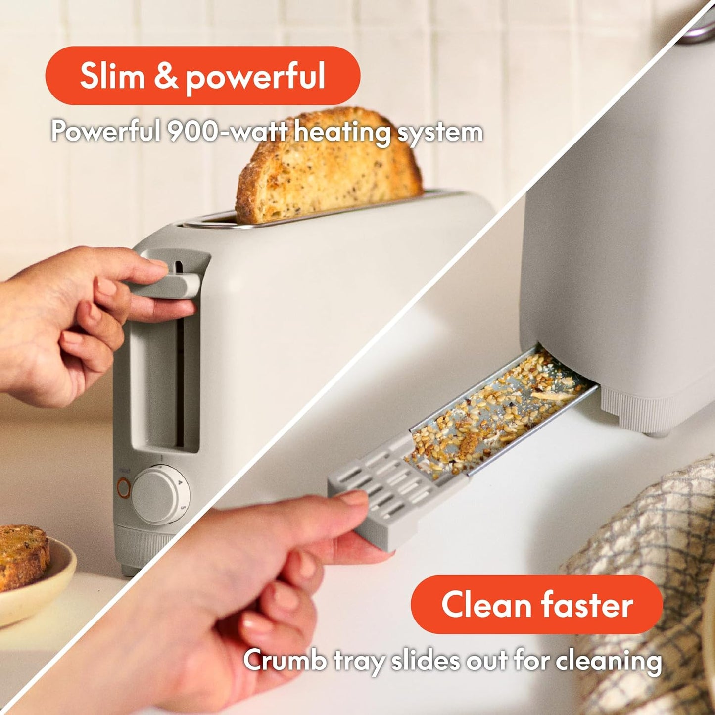 bella 2 Slice Slim Toaster, Fits-anywhere?Kitchenware, 6 Setting Shade Control with Reheat & Cancel Buttons, Fits sourdough, 10?Long Slot, Anti Jam & Auto Shutoff, 900 Watt, Oatmilk