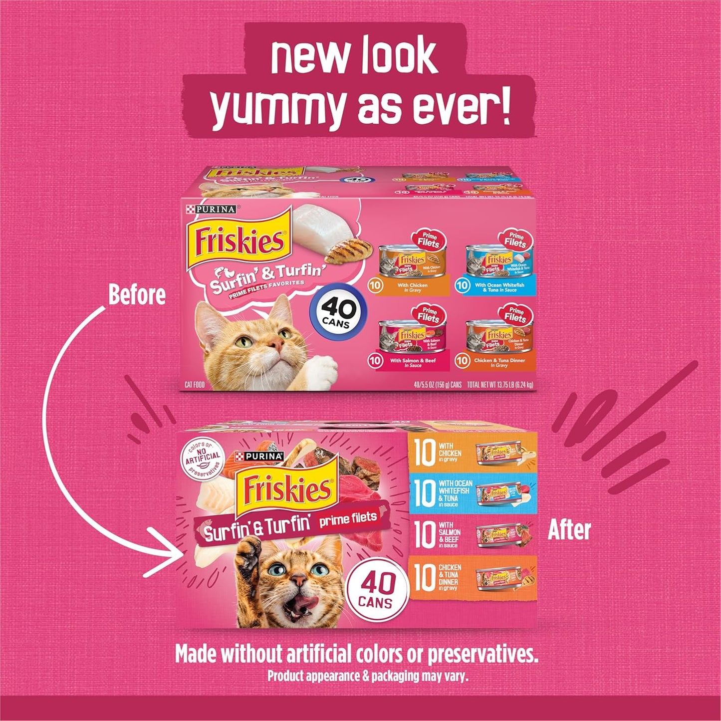 Purina Friskies Gravy Wet Cat Food Variety Pack, Surfin?and Turfin?Prime Filets Favorites - (Pack of 40) 5.5 oz. Cans