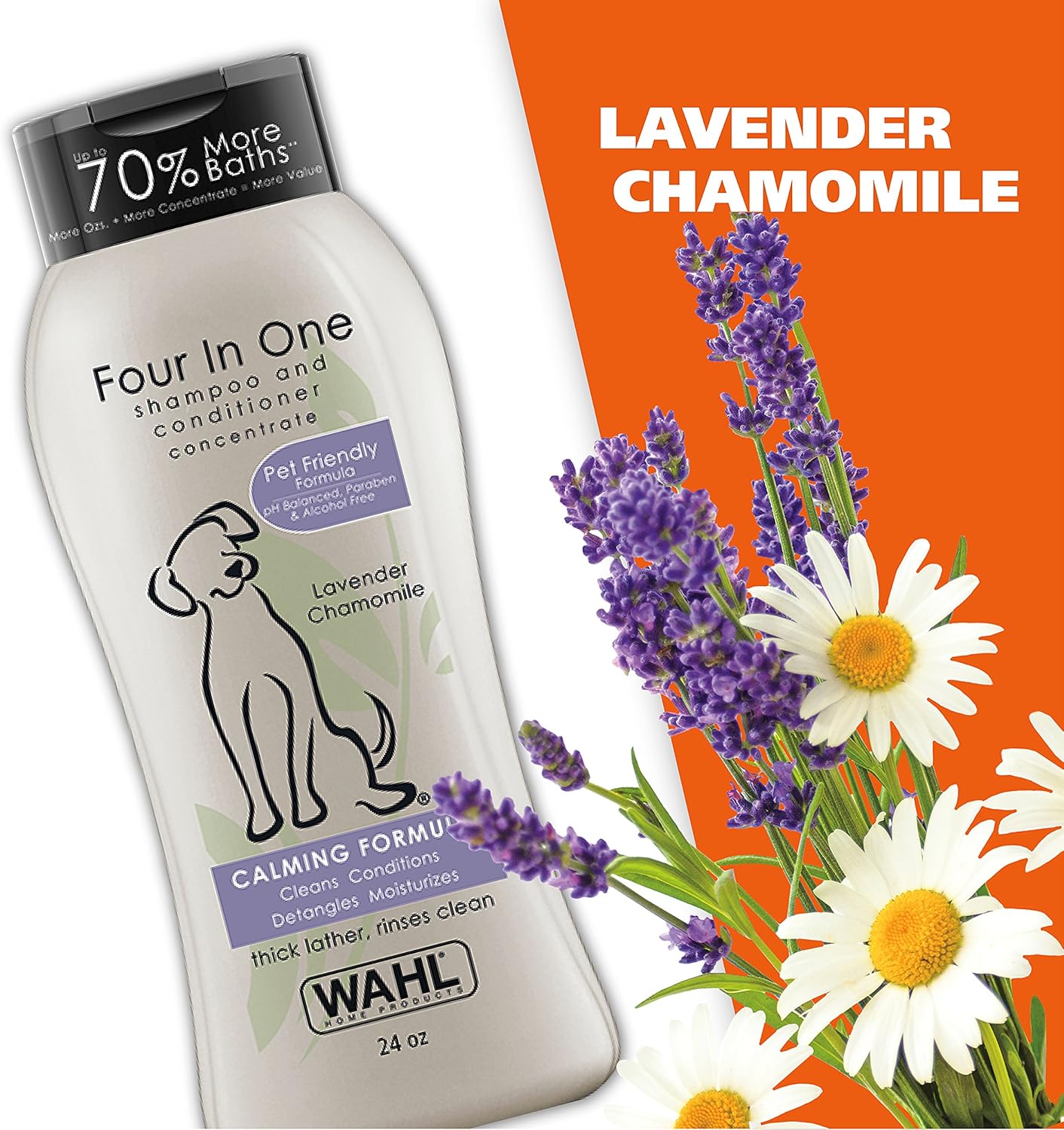 Wahl USA 4-in-1 Calming Dog Shampoo with Lavender Chamomile Scent ?Cleans, Conditions, Detangles, & Moisturizes - Pet Friendly Formula - 24 Oz - Model 820000A