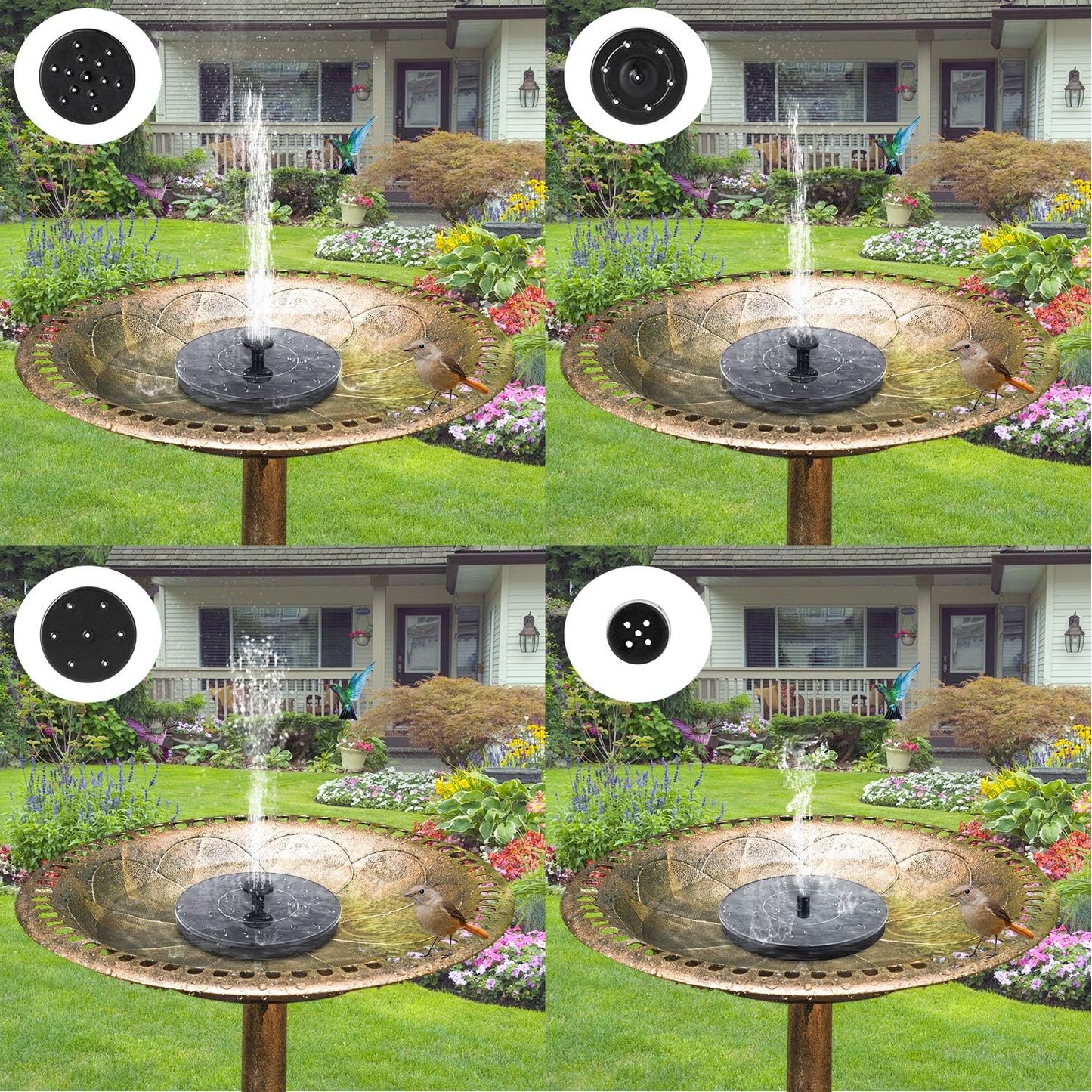 Mademax Solar Bird Bath Fountains, Upgrade 1.4W Solar Fountain Pump with 6 Nozzles, Free Standing Floating Solar Powered Water Fountain Pump for Bird Bath, Garden, Pond, Pool, Outdoor
