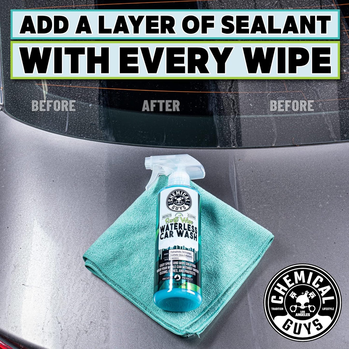 Chemical Guys Swift Wipe Sprayable Waterless Car Wash Spray - Spray and Wipe to Safely Clean and Shine Cars, Trucks, Motorcycles, RV & More, High Lubrication Formula, 16 oz
