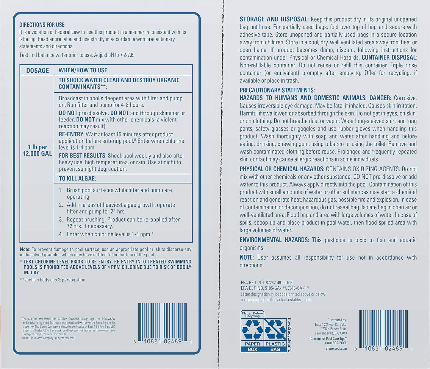 Clorox?Pool&Spa?Shock XTRABLUE?Plus, Kills Bacteria & Algae in Swimming Pools, Swim-Ready in 15 Minutes, (12-Pack), Granular